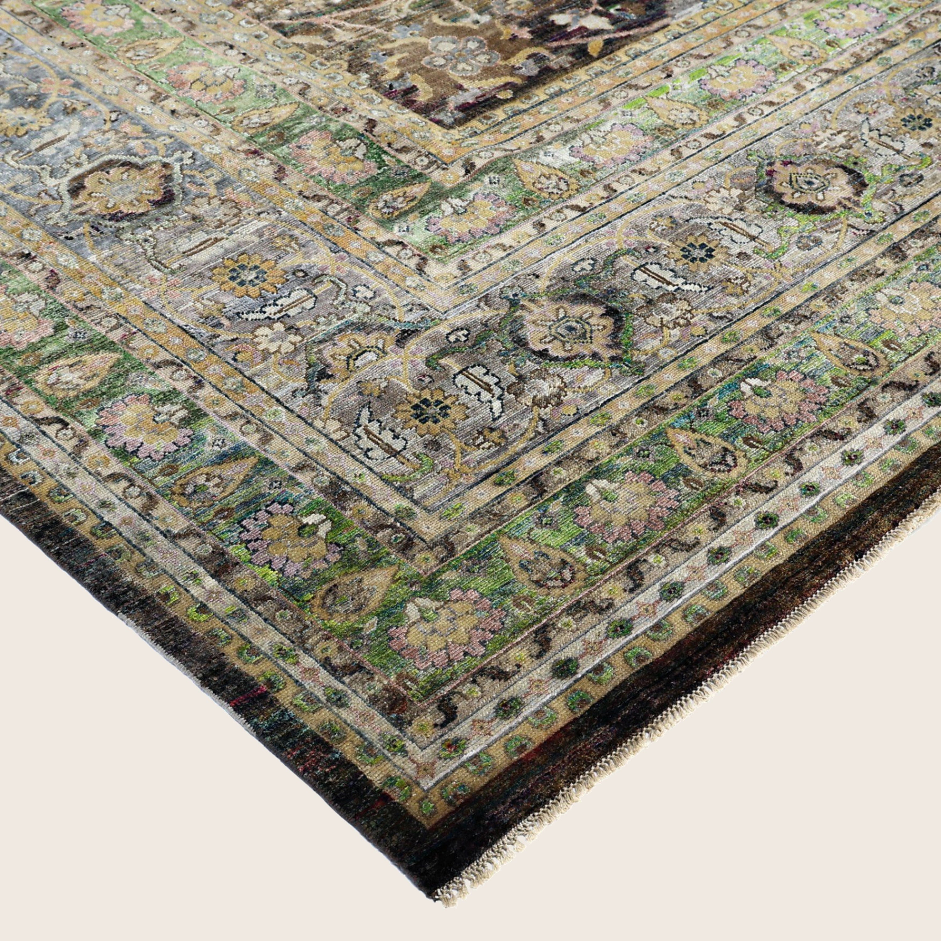 Grüne Alchemie Traditioneller Seidenwollteppich - 14' x 20'