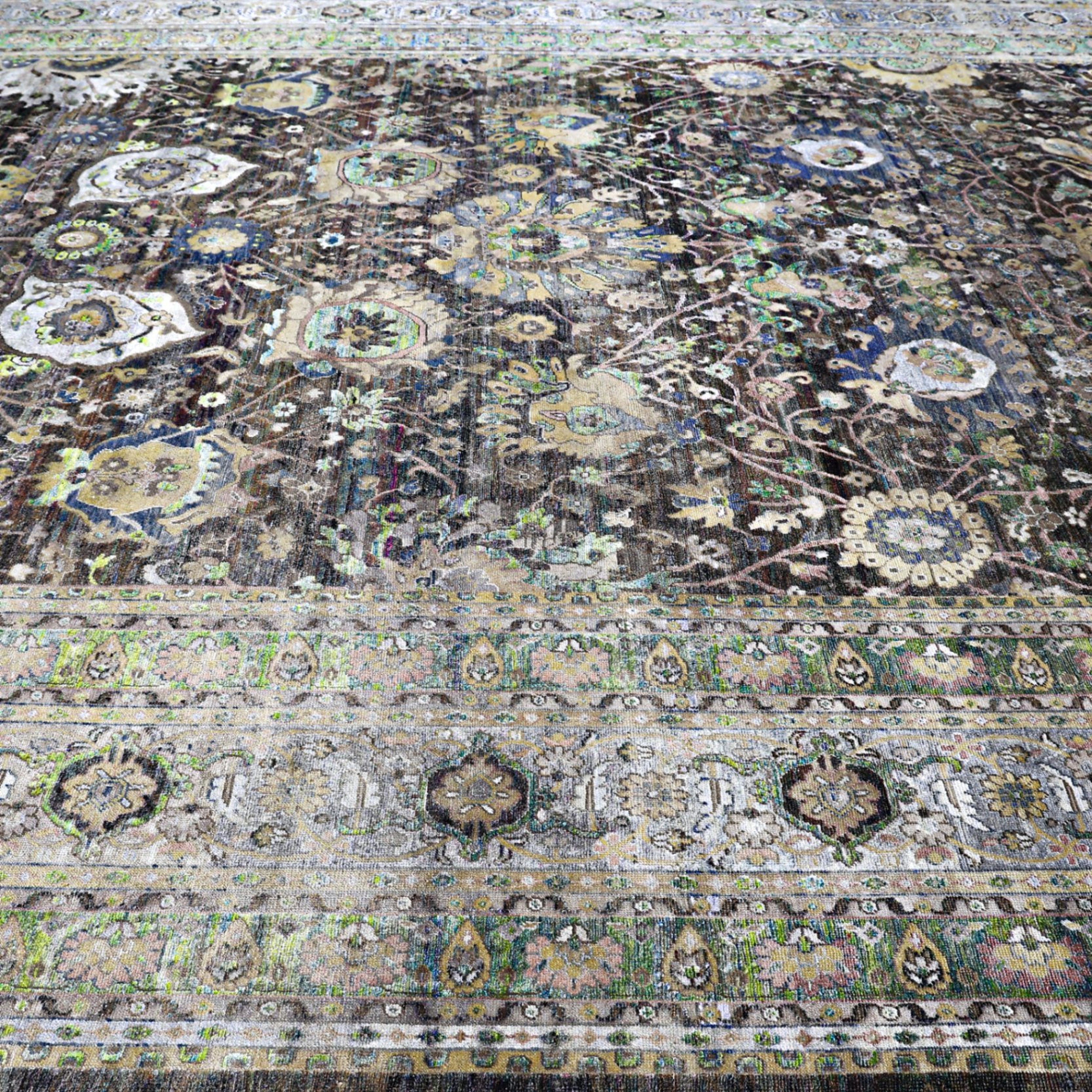 Grüne Alchemie Traditioneller Seidenwollteppich - 14' x 20'