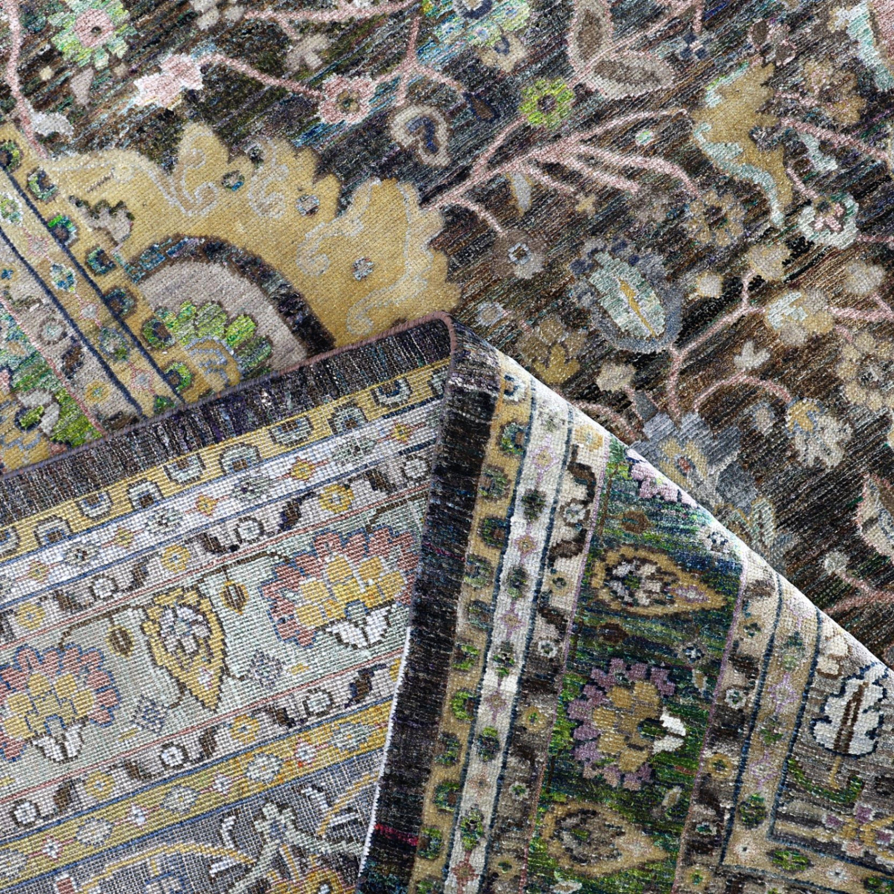 Grüne Alchemie Traditioneller Seidenwollteppich - 14' x 20'