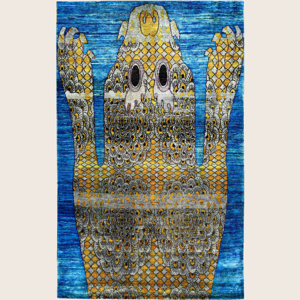 Mehrfarbiger Alchemie Zeitgenössischer Seidenteppich - 4' x 6'