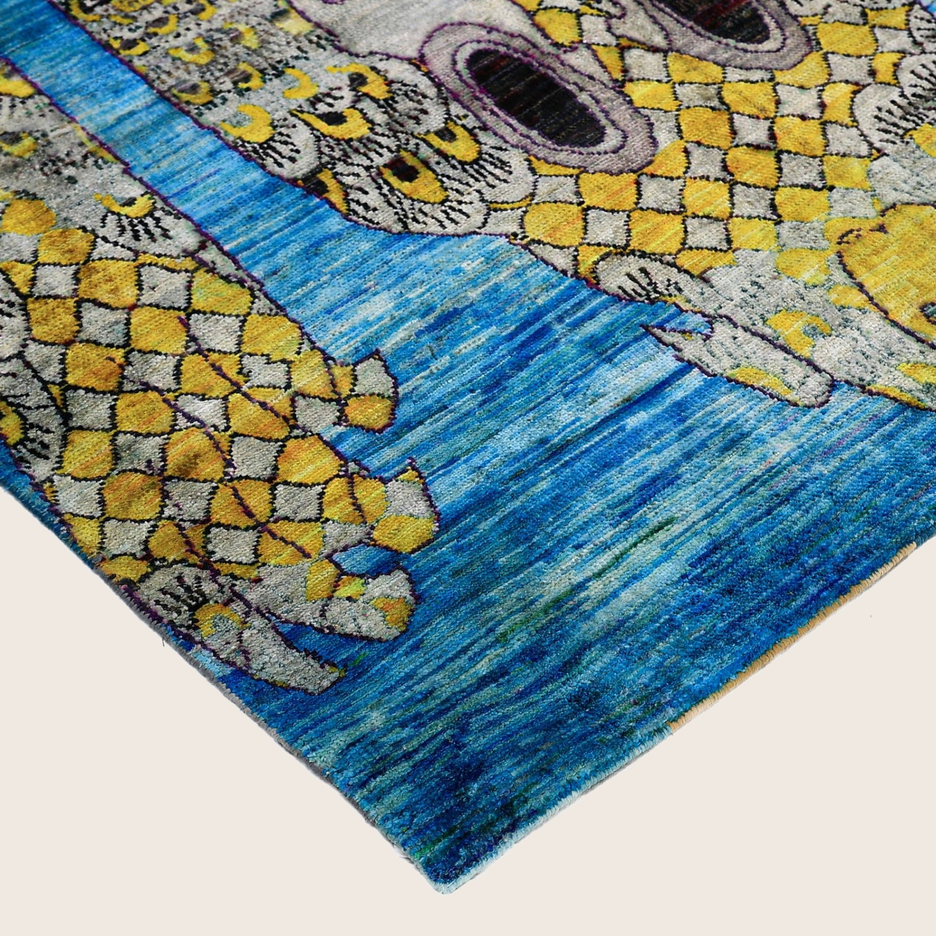 Mehrfarbiger Alchemie Zeitgenössischer Seidenteppich - 4' x 6'