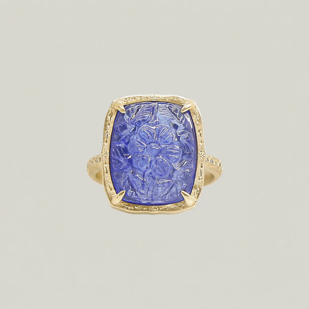 Blumen Blau Tansanit geschnitzter Ring