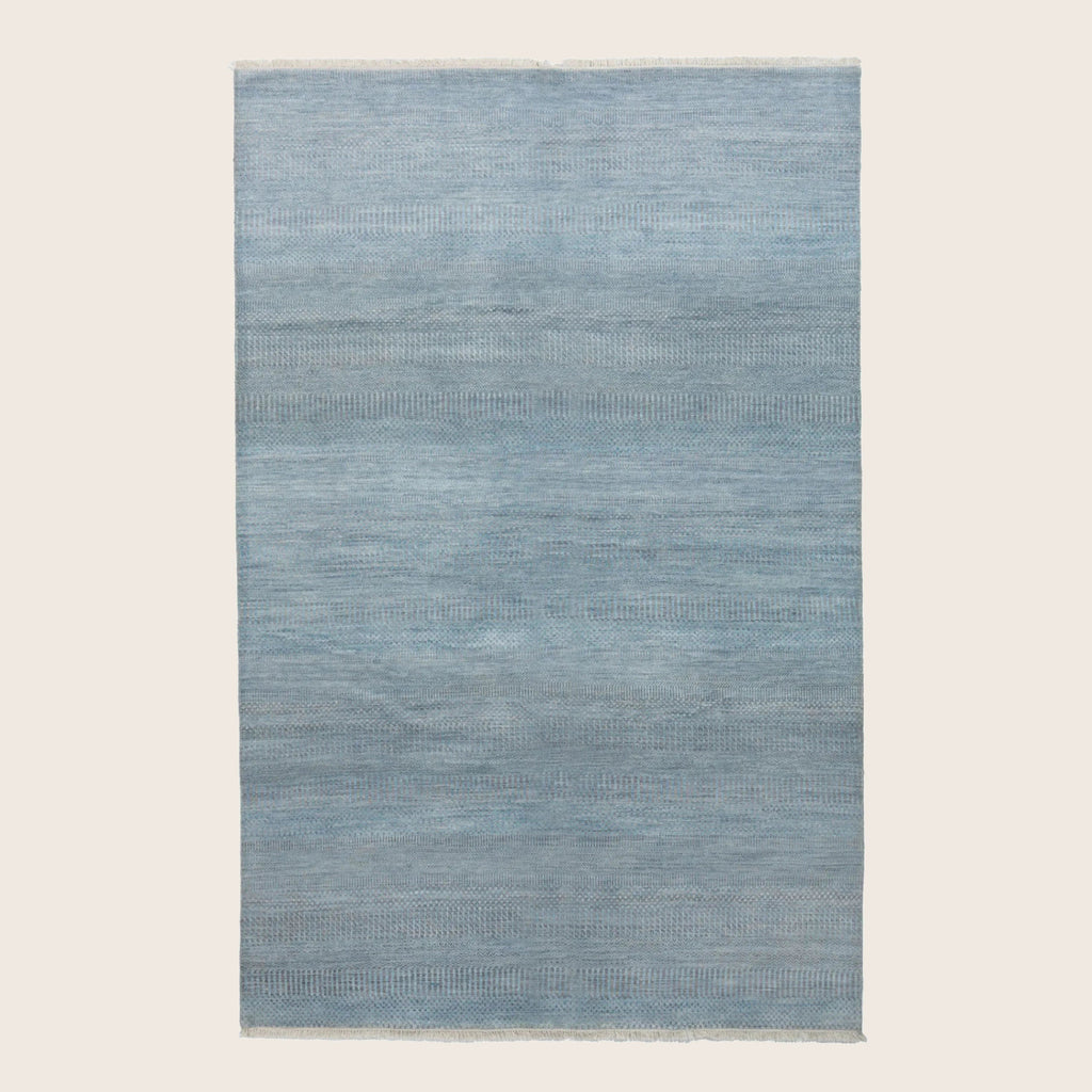 Hellblau Übergangs Indo Savannah Teppich aus Wolle und Kunstseide - 6'1' x 9'4'