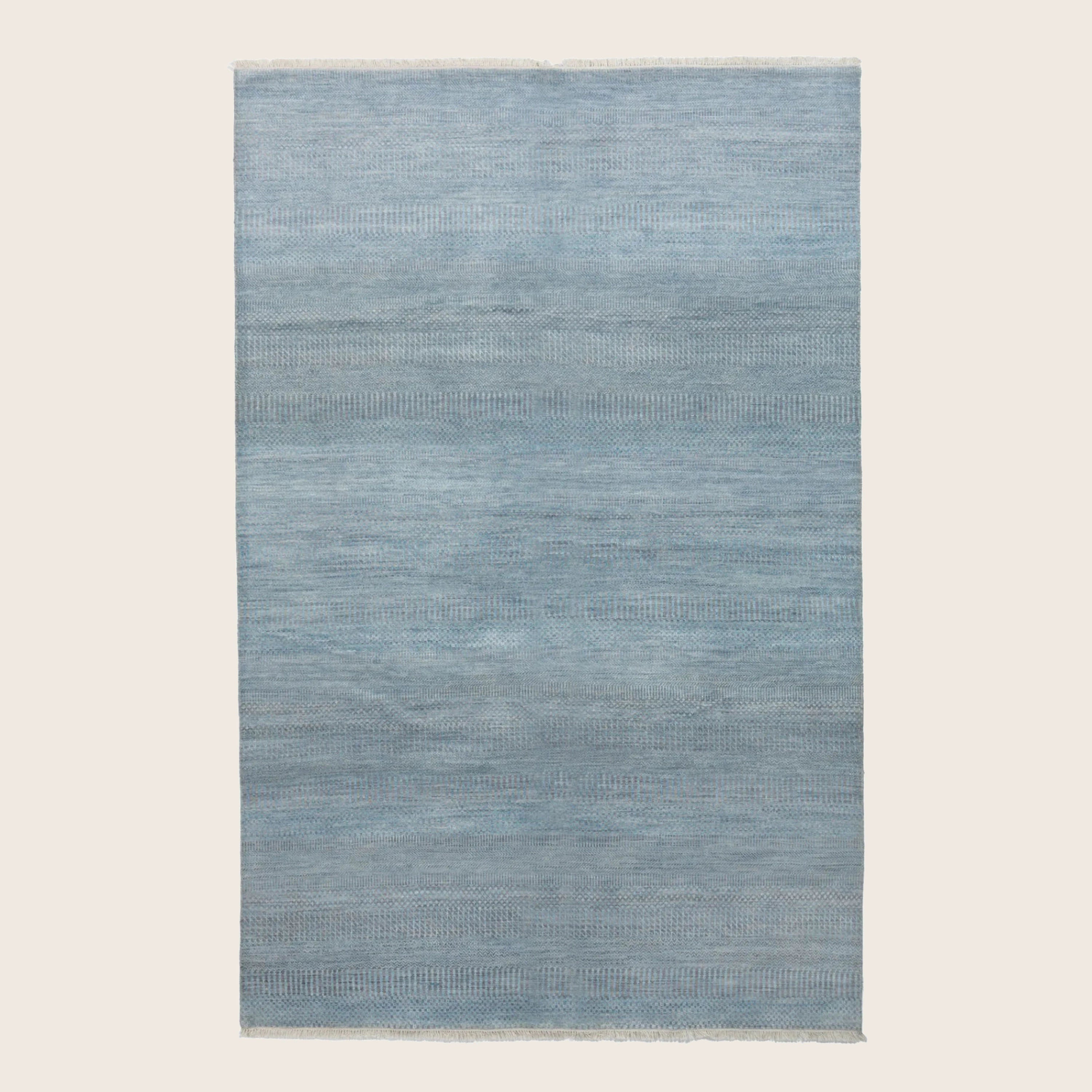 Hellblau Übergangs Indo Savannah Teppich aus Wolle und Kunstseide - 6'1' x 9'4'