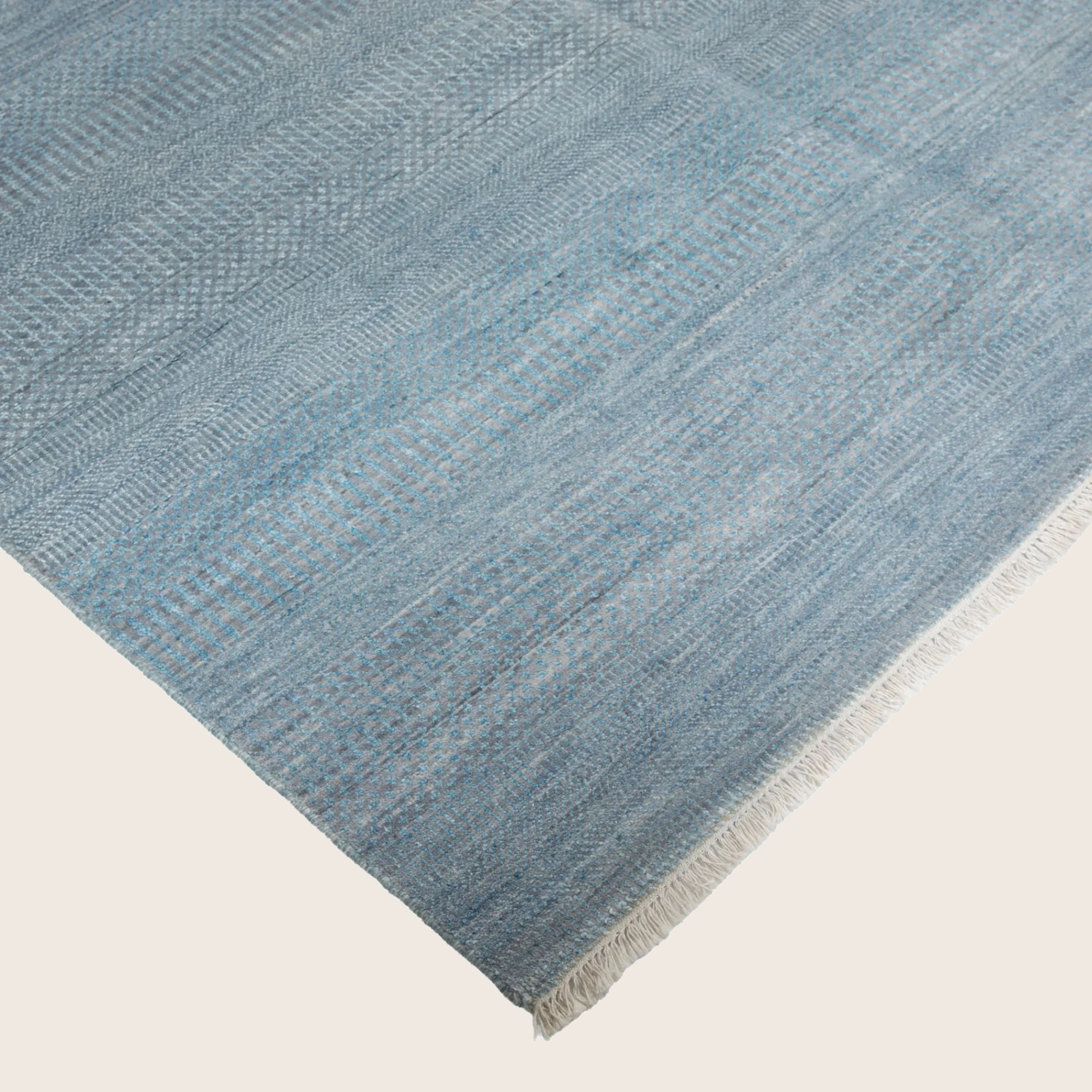 Hellblau Übergangs Indo Savannah Teppich aus Wolle und Kunstseide - 6'1' x 9'4'