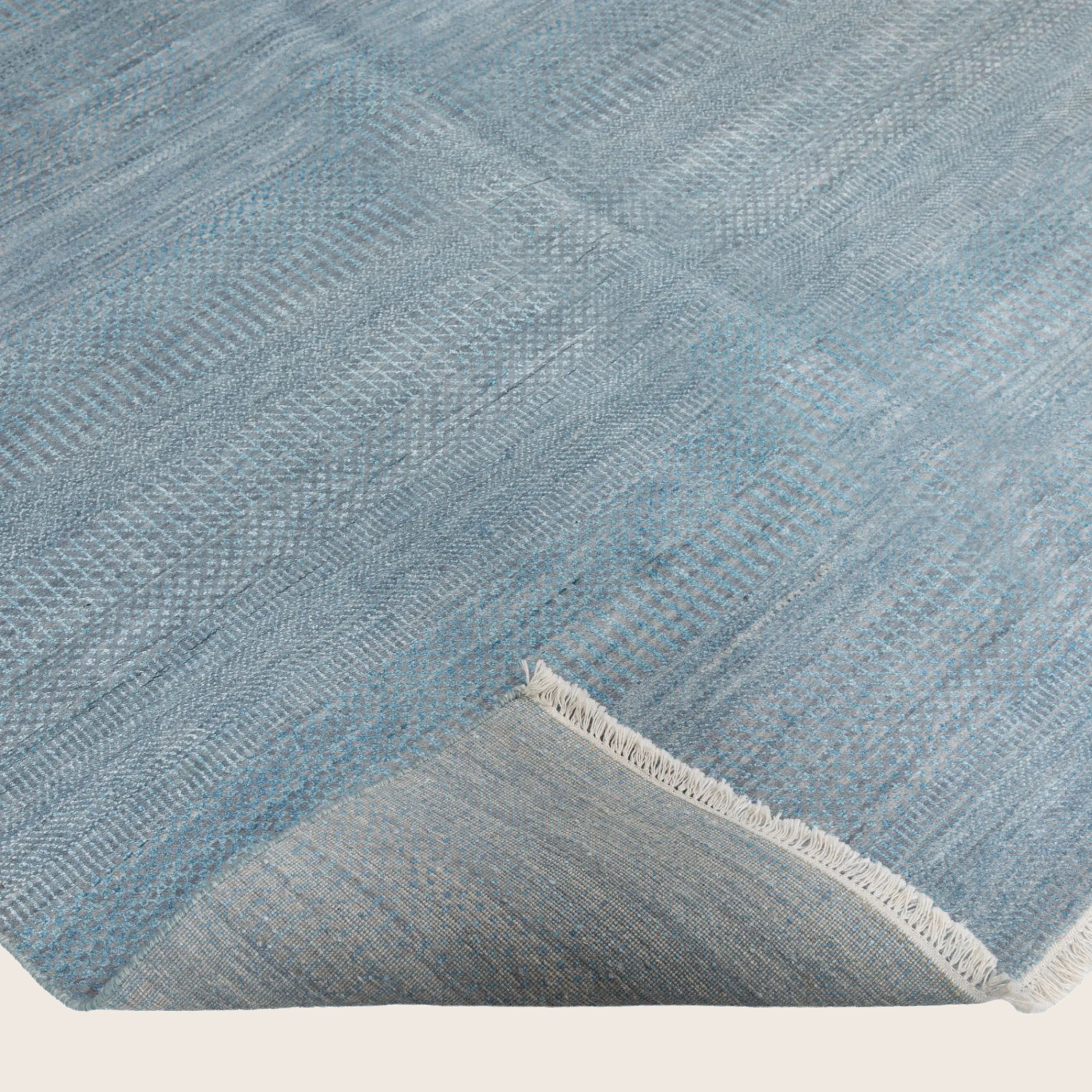 Hellblau Übergangs Indo Savannah Teppich aus Wolle und Kunstseide - 6'1' x 9'4'