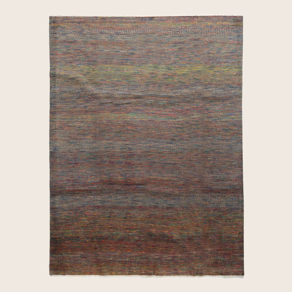 Mehrfarbiger Übergangs-Indo-Gras-Kunst-Seidenblendenteppich - 9'3' x 11'1
