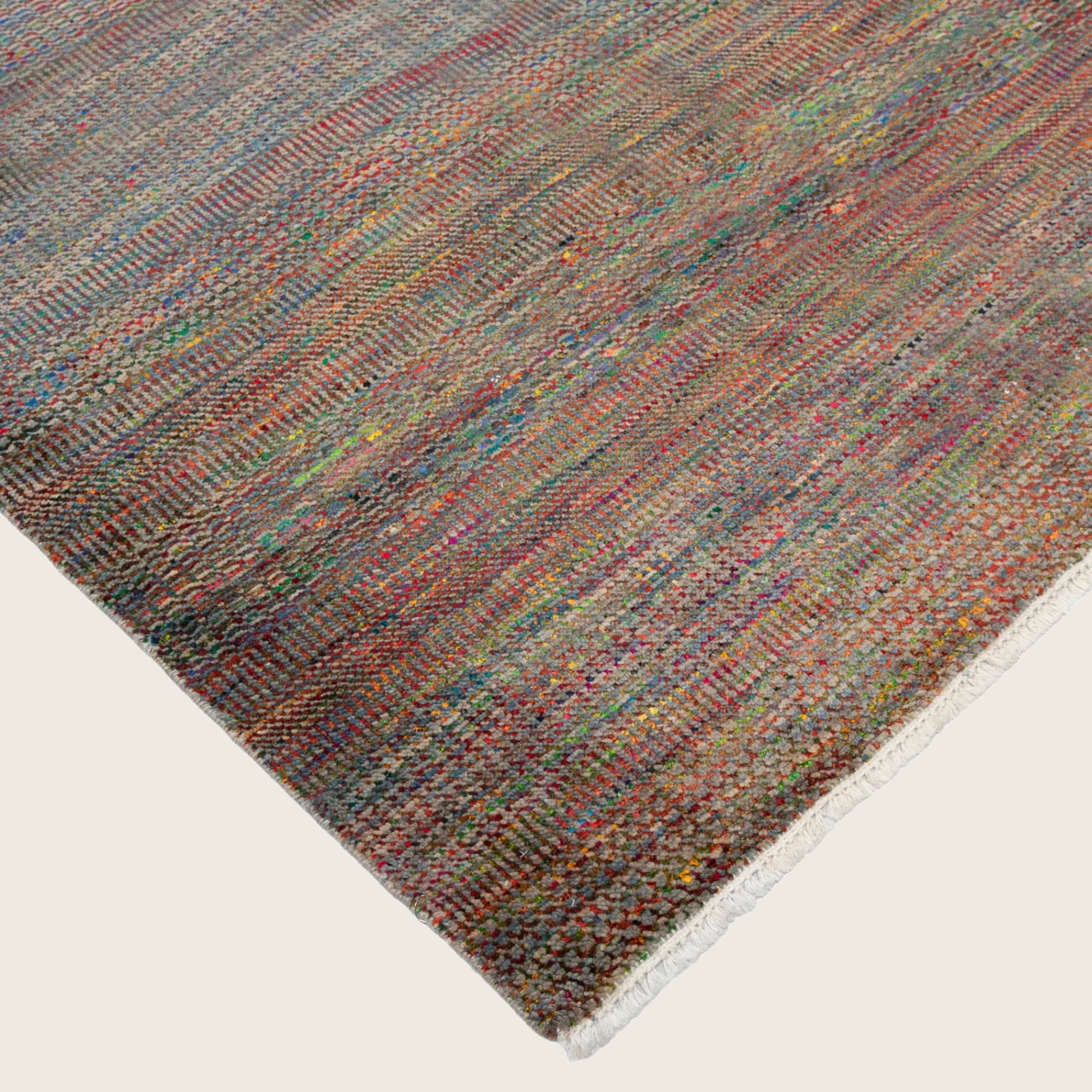 Mehrfarbiger Übergangs-Indo-Gras-Kunst-Seidenblendenteppich - 9'3' x 11'1