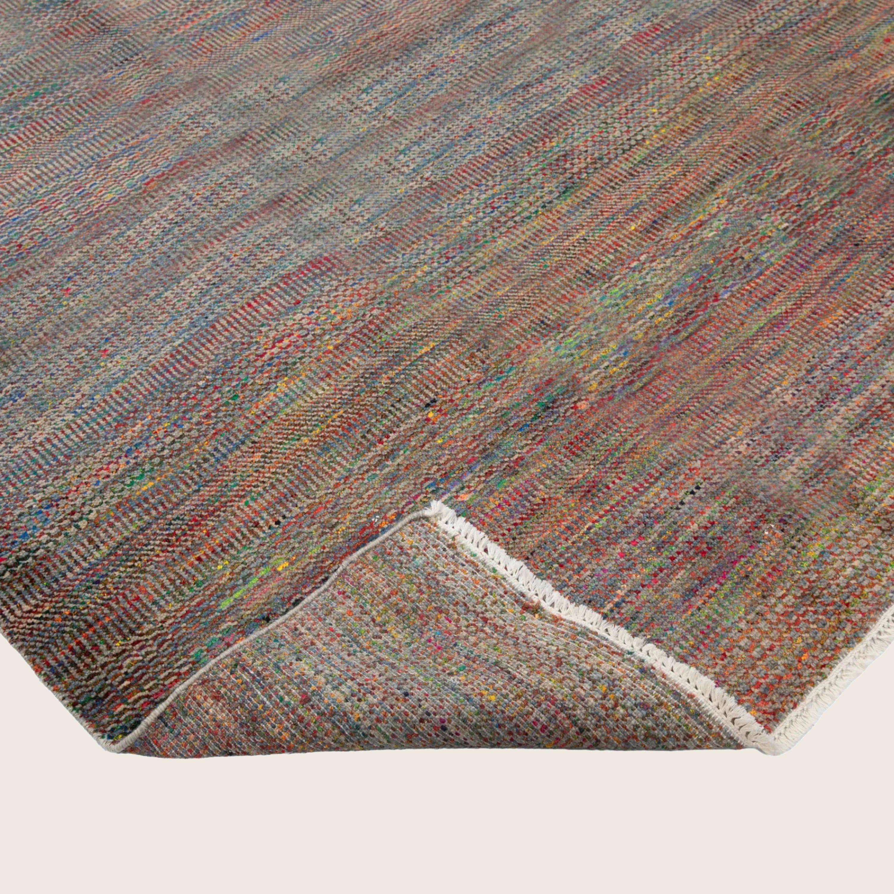 Mehrfarbiger Übergangs-Indo-Gras-Kunst-Seidenblendenteppich - 9'3' x 11'1