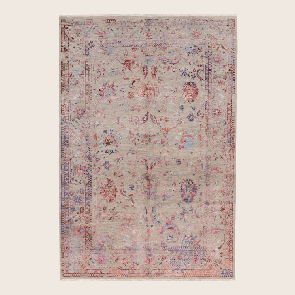 Mehrfarbiger traditioneller Indo Ikat Teppich aus Wolle und Kunstseide - 6'2' x 9'4'