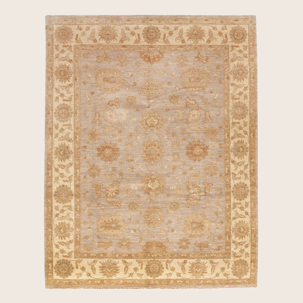 Beige Traditioneller Indo Oushak Wolle Seidenteppich - 8'2' x 10'5''