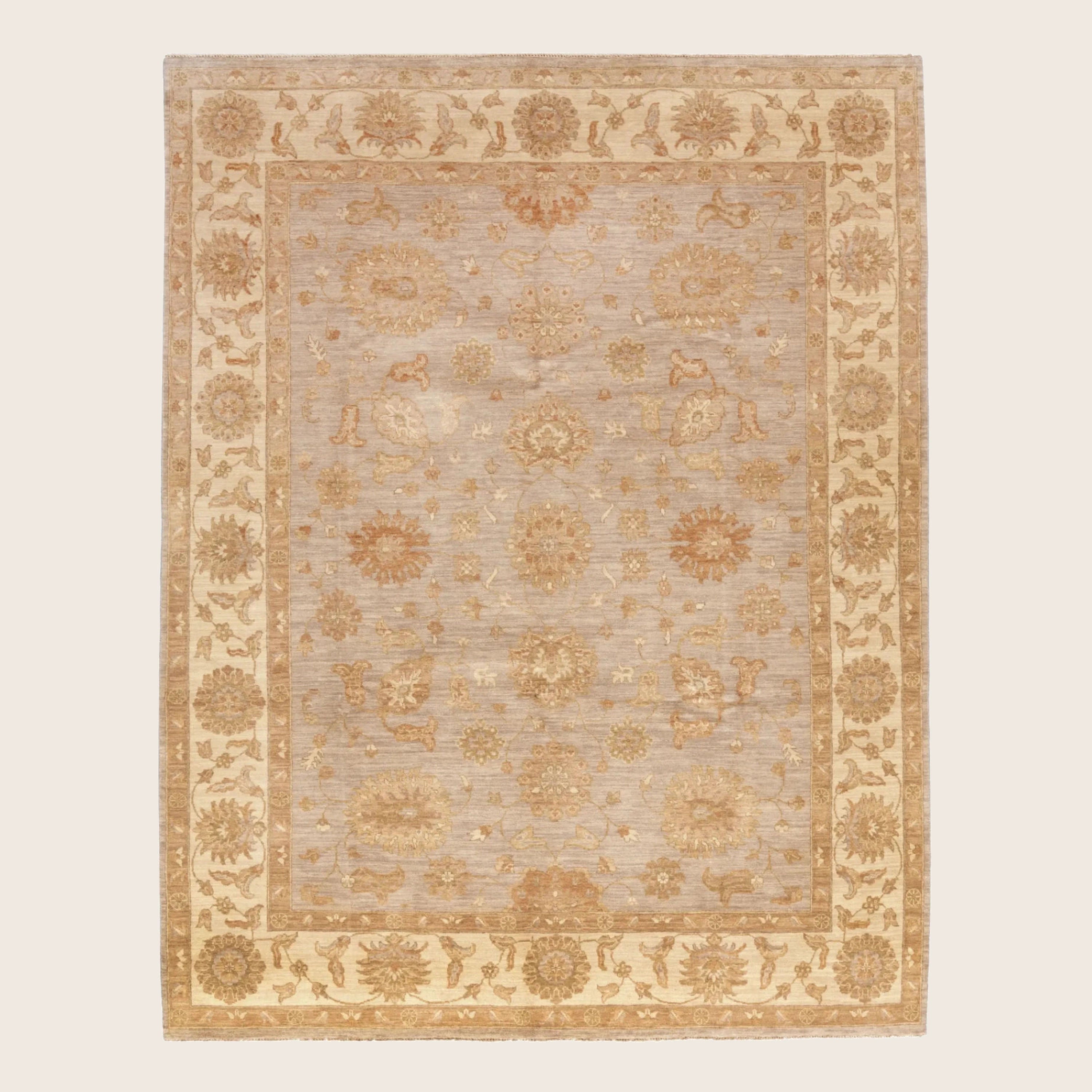 Beige Traditioneller Indo Oushak Wolle Seidenteppich - 8'2' x 10'5''