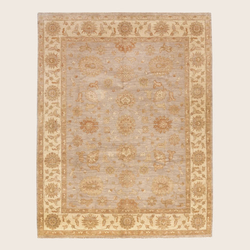 Beige Traditioneller Indo Oushak Wolle Seidenteppich - 8'2' x 10'5''