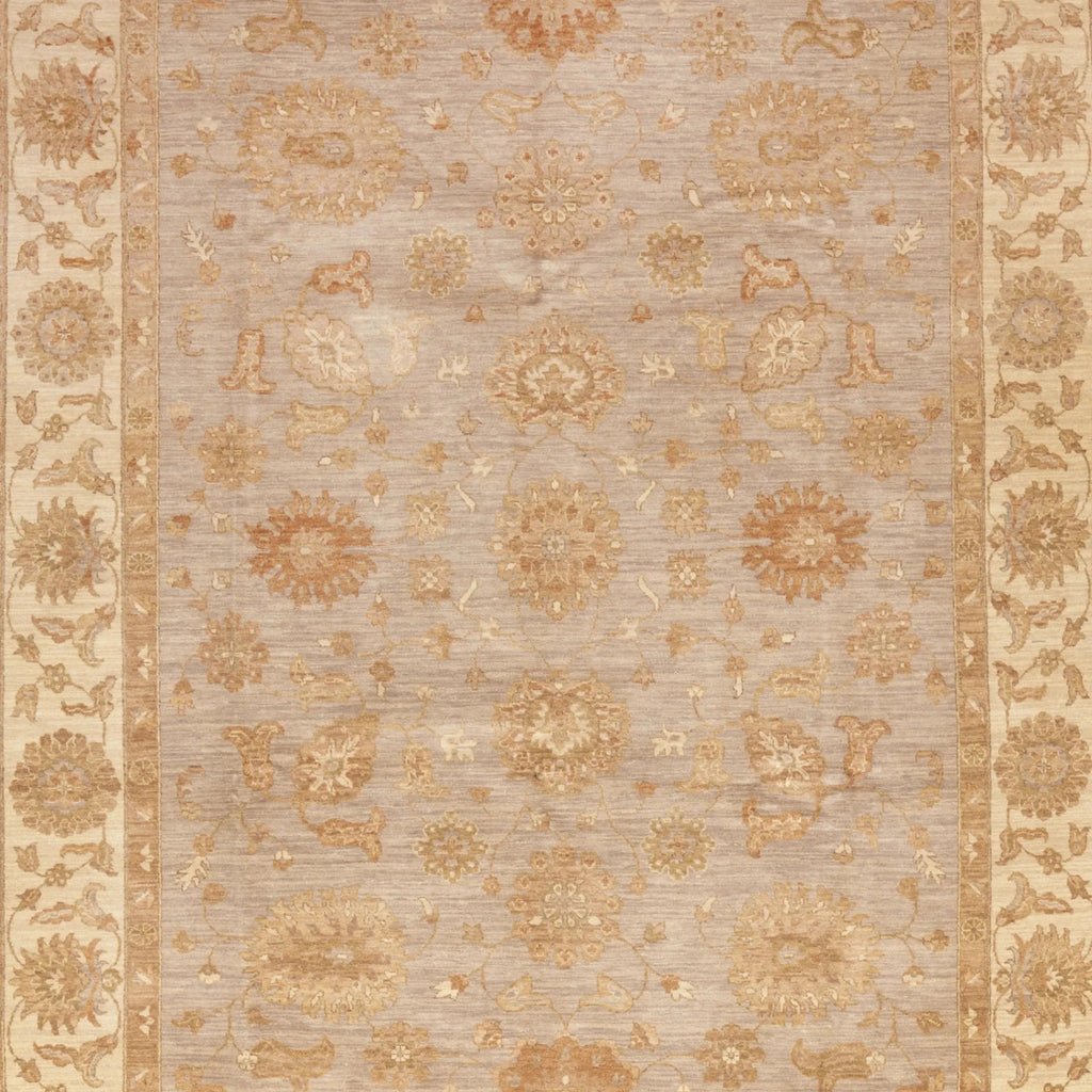Beige Traditioneller Indo Oushak Wolle Seidenteppich - 8'2' x 10'5''