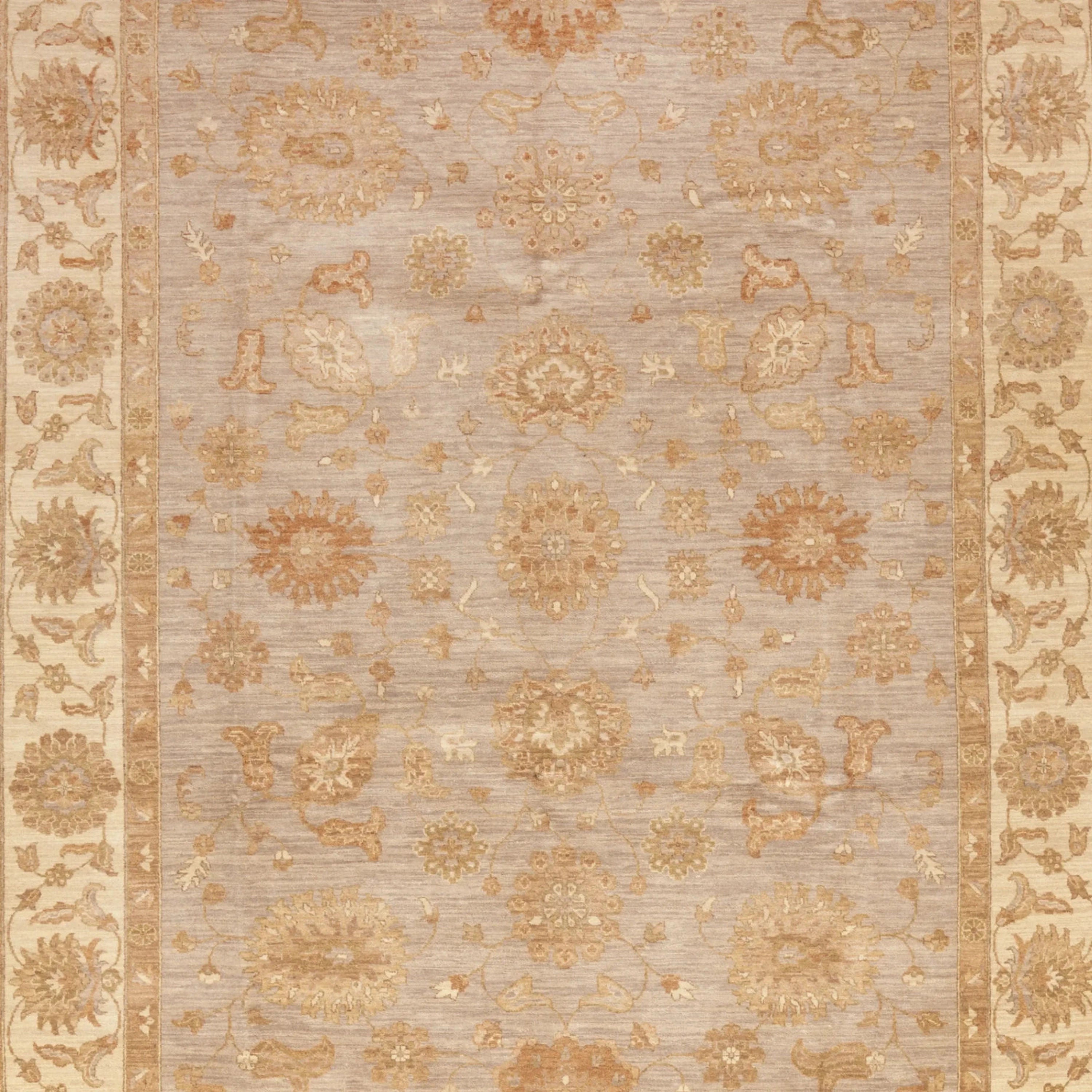 Beige Traditioneller Indo Oushak Wolle Seidenteppich - 8'2' x 10'5''