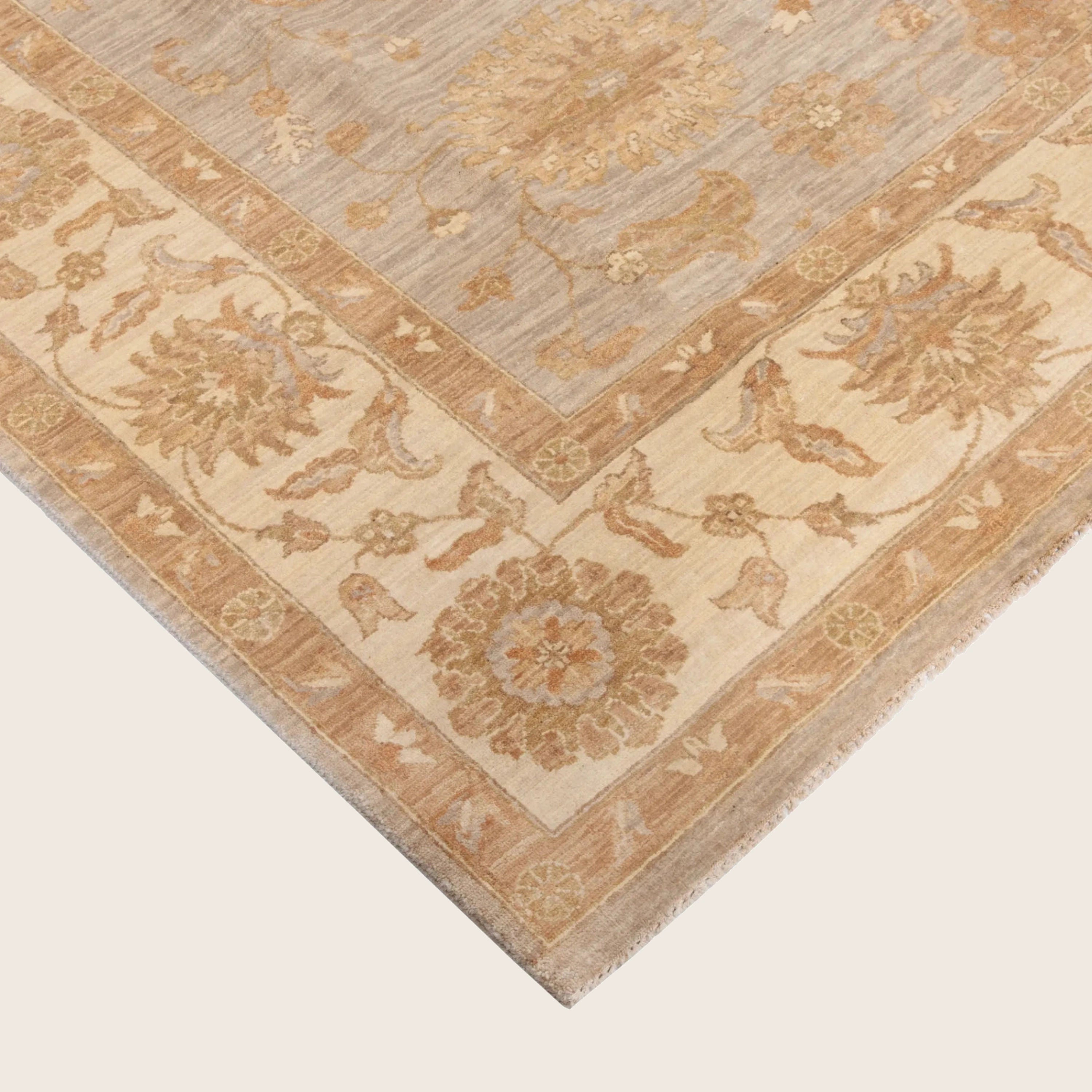 Beige Traditioneller Indo Oushak Wolle Seidenteppich - 8'2' x 10'5''
