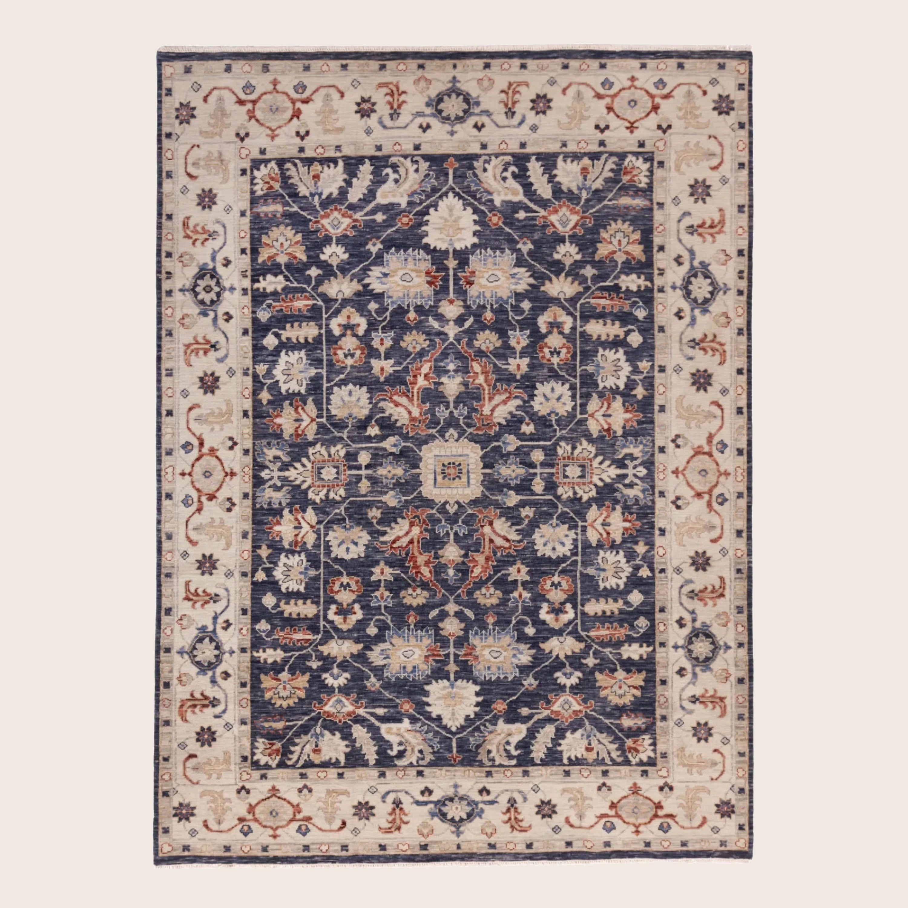 Blauer traditioneller Indo Agra Wollteppich - 9'1' x 12''