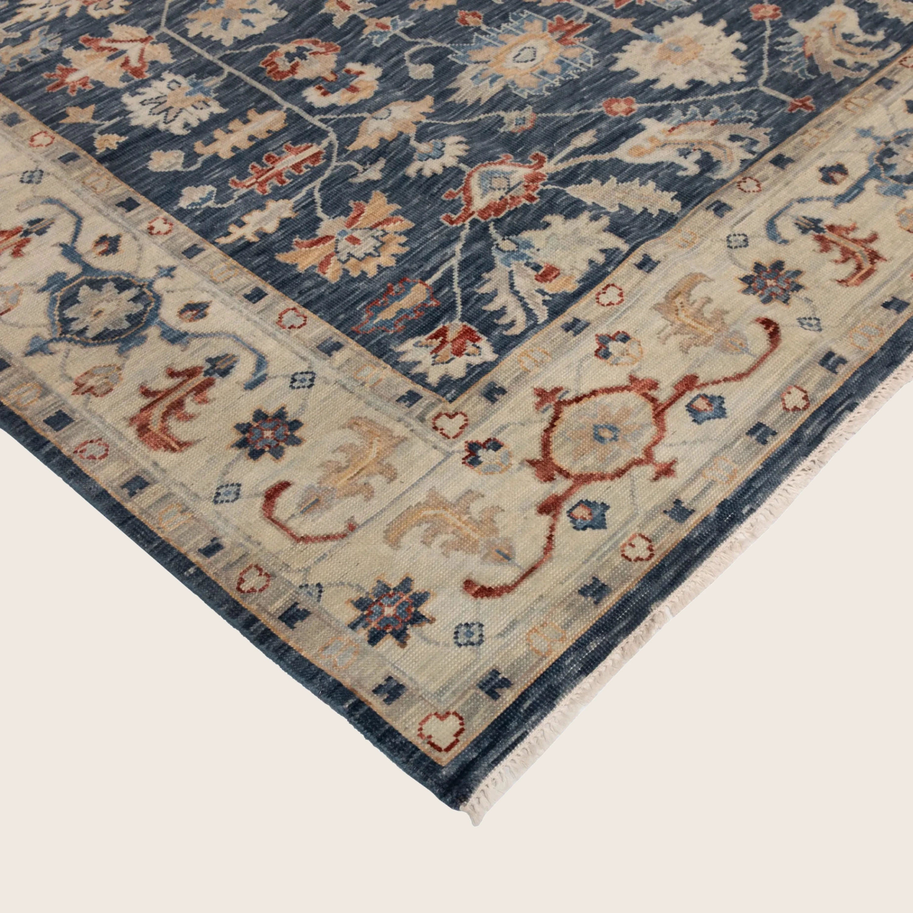 Blauer traditioneller Indo Agra Wollteppich - 9'1' x 12''