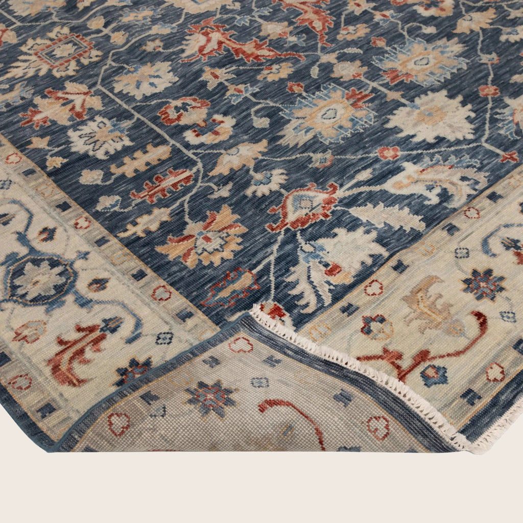 Blauer traditioneller Indo Agra Wollteppich - 9'1' x 12''