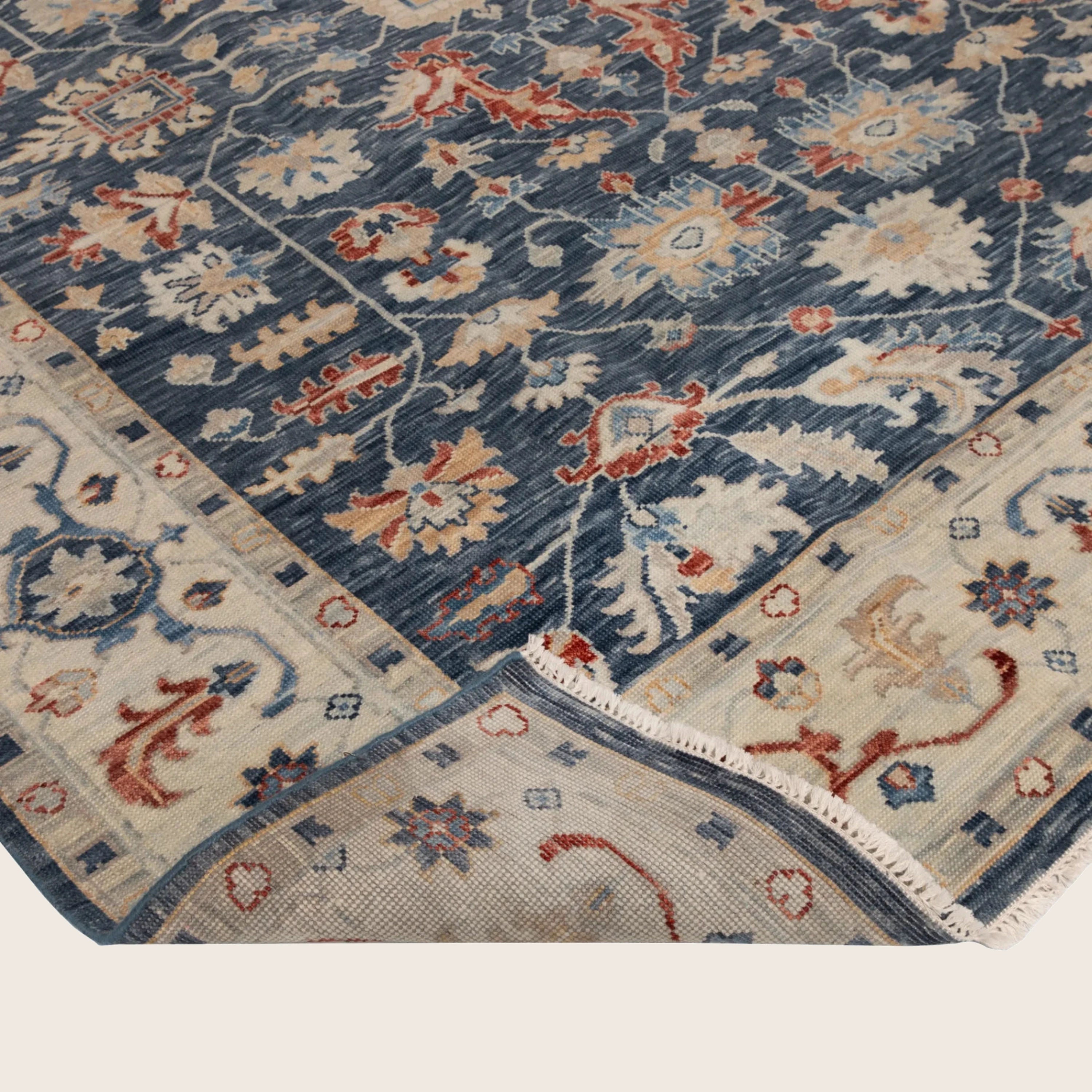 Blauer traditioneller Indo Agra Wollteppich - 9'1' x 12''