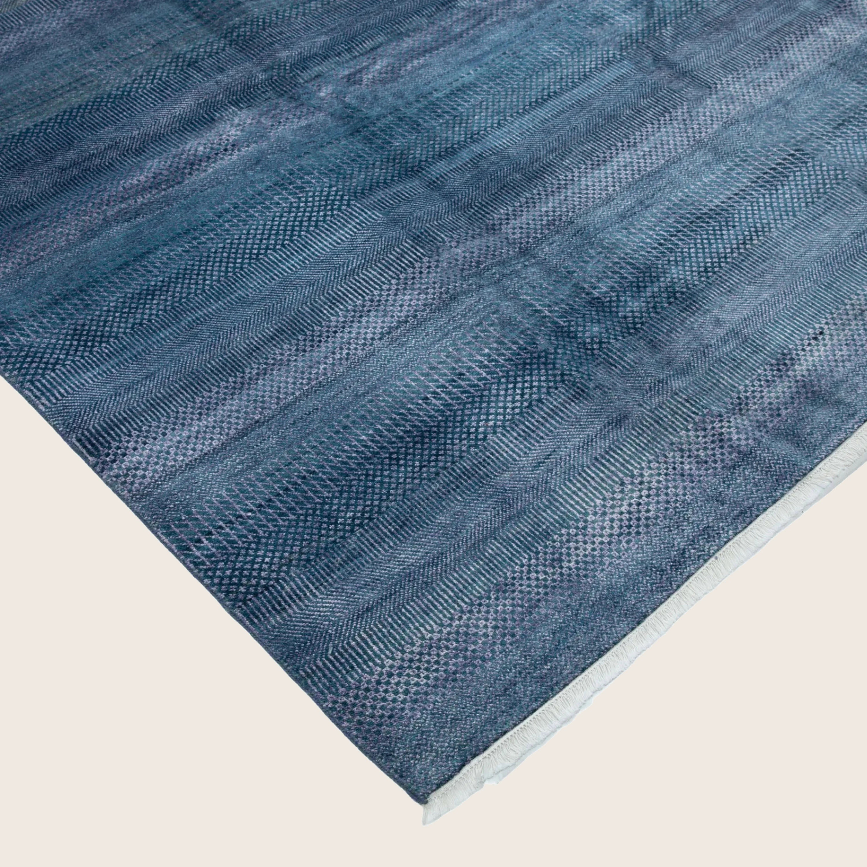 Blaue Übergangs Indo Savannah Wolle Seidenmischung Teppich - 9' x 11'9'