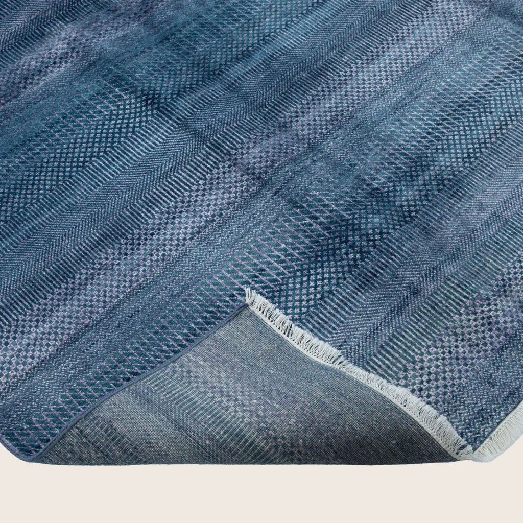 Blaue Übergangs Indo Savannah Wolle Seidenmischung Teppich - 9' x 11'9'