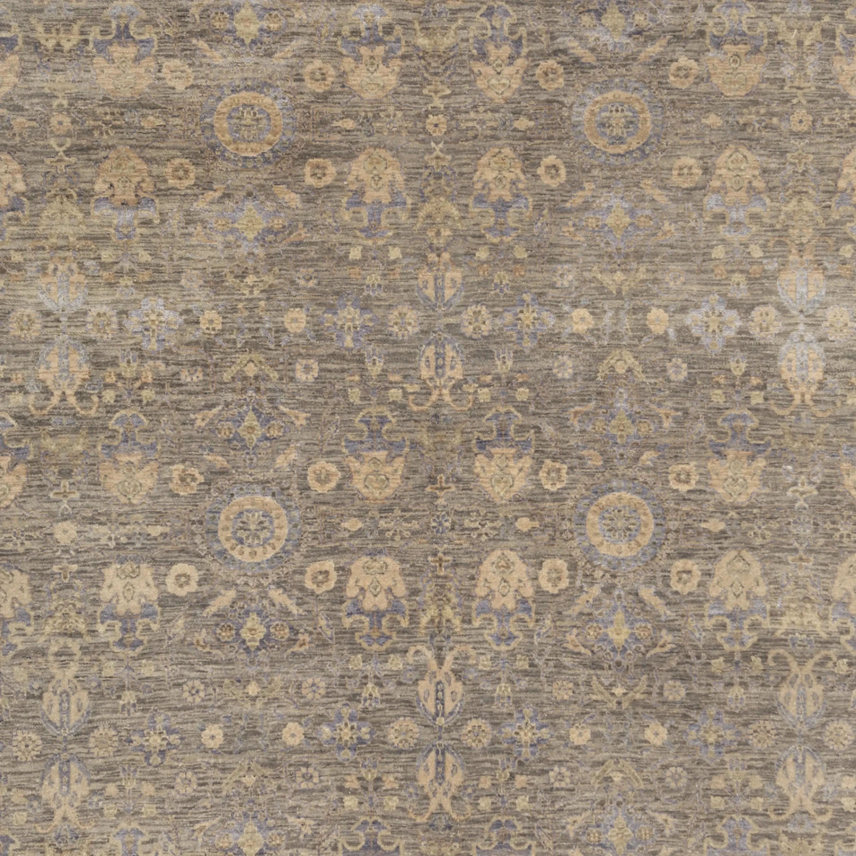 Grauer traditioneller Indo Ikat Teppich aus Wolle und Kunstseide - 6' x 9'3'