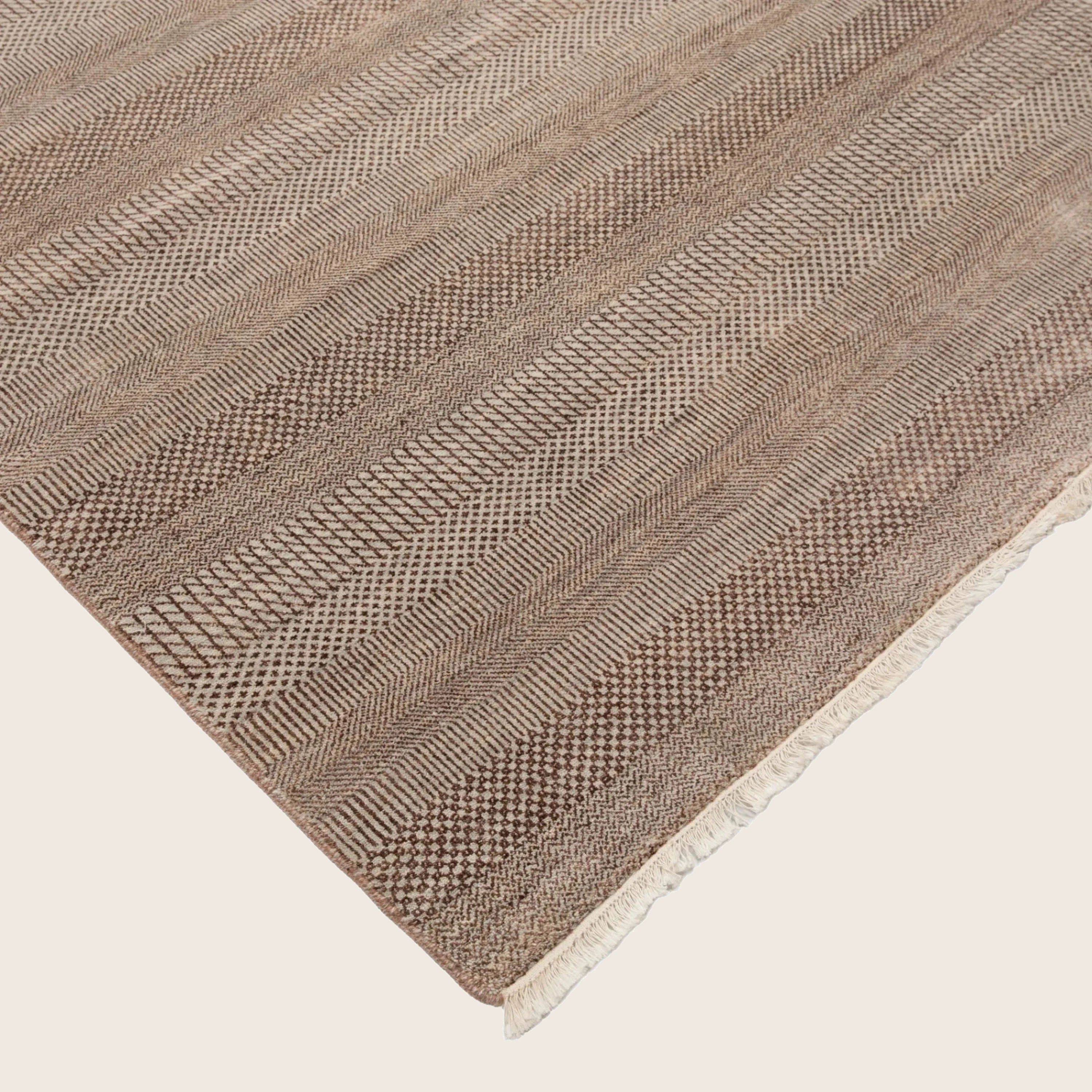 Hellbraun Texturierte Indo Savannah Wolle Kunst Seidenmischung Teppich - 12' x 15'1'