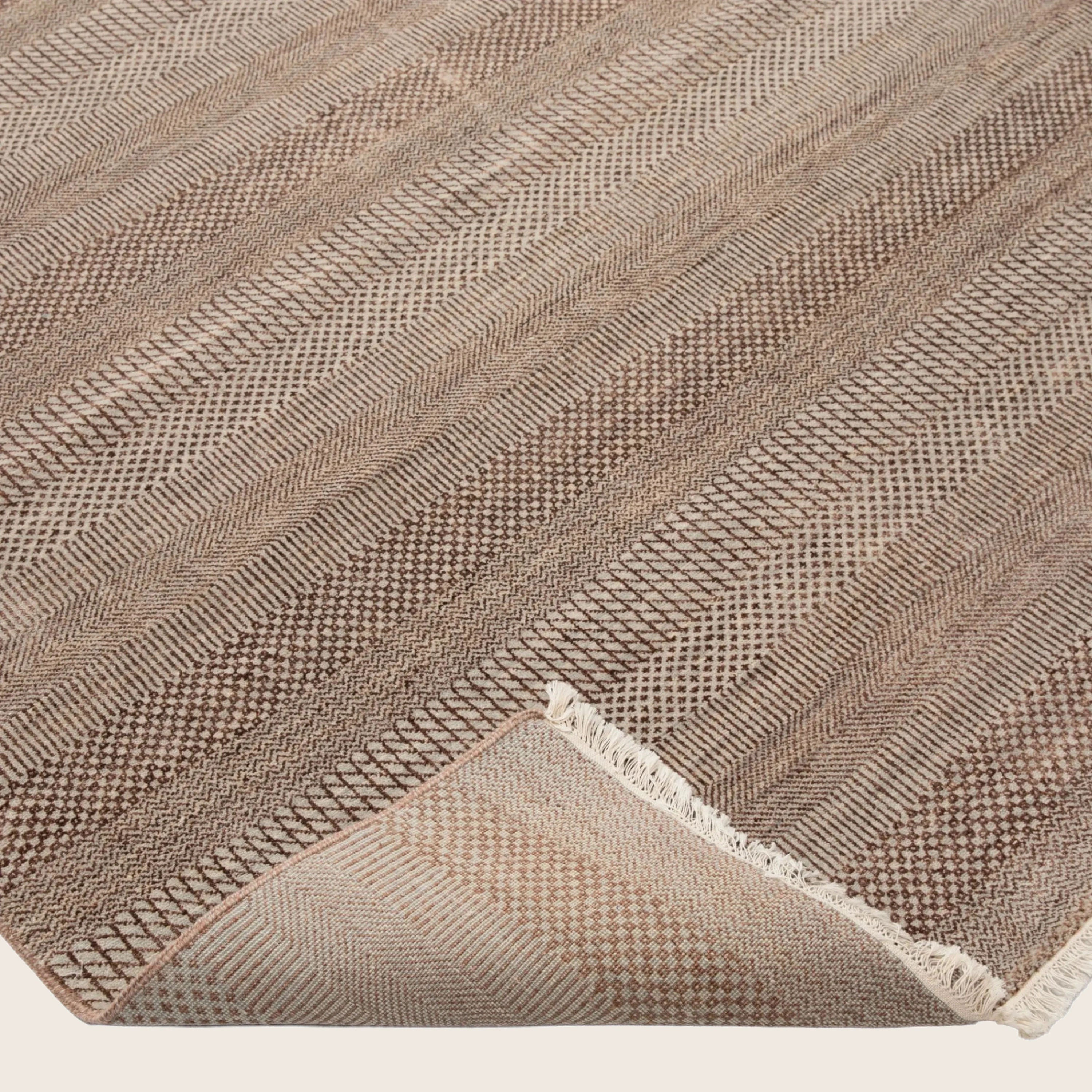 Hellbraun Texturierte Indo Savannah Wolle Kunst Seidenmischung Teppich - 12' x 15'1'