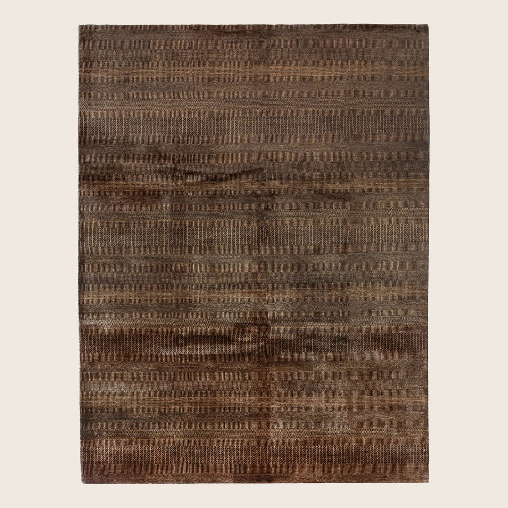 Dark Braun Textured Indo Savannah Teppich aus Wolle und Kunstseide - 8'1' x 10'1'