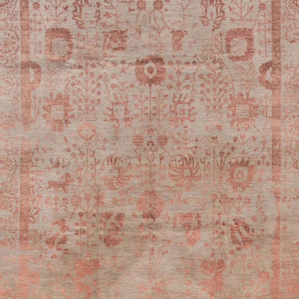Pfirsich Traditioneller Indo Ikat Teppich aus Wolle und Kunstseide - 9' x 12'3'