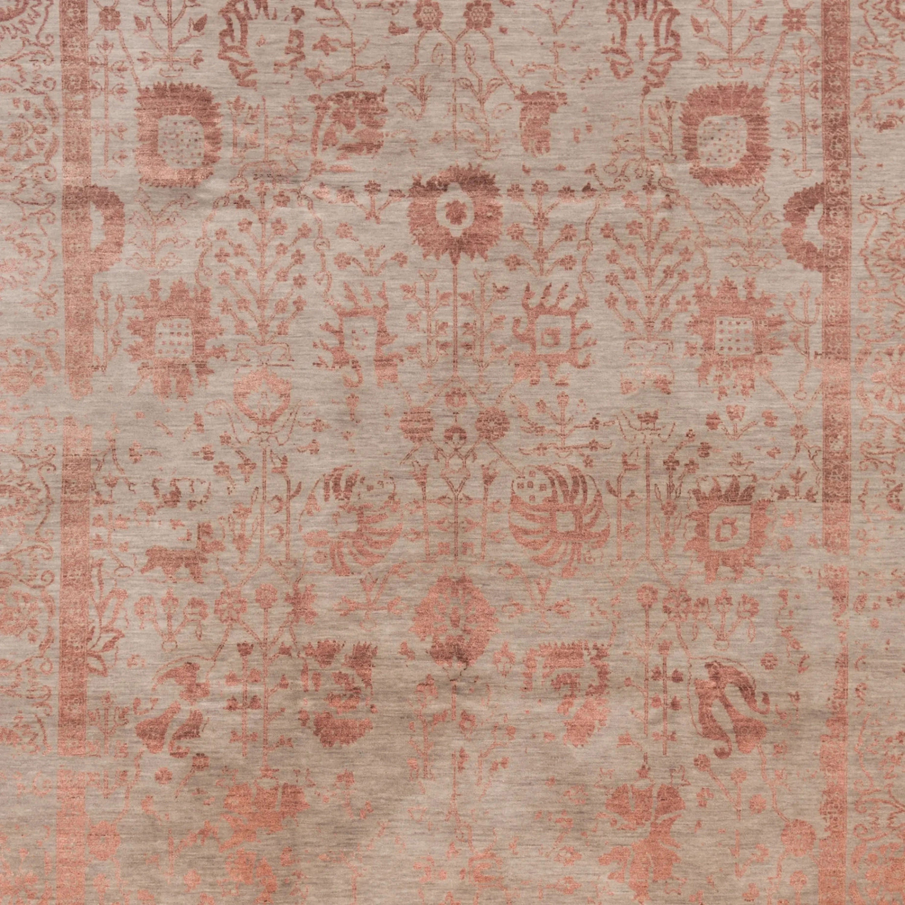 Pfirsich Traditioneller Indo Ikat Teppich aus Wolle und Kunstseide - 9' x 12'3'