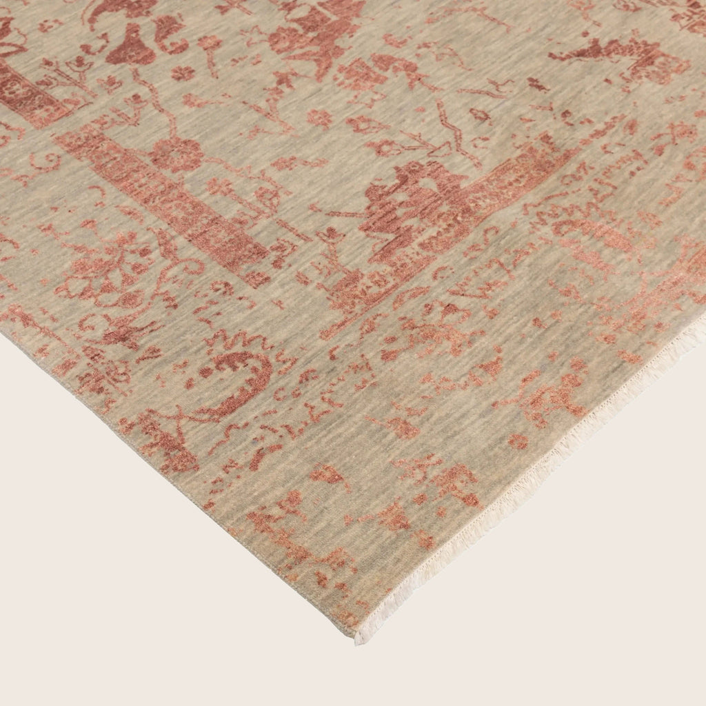 Pfirsich Traditioneller Indo Ikat Teppich aus Wolle und Kunstseide - 9' x 12'3'