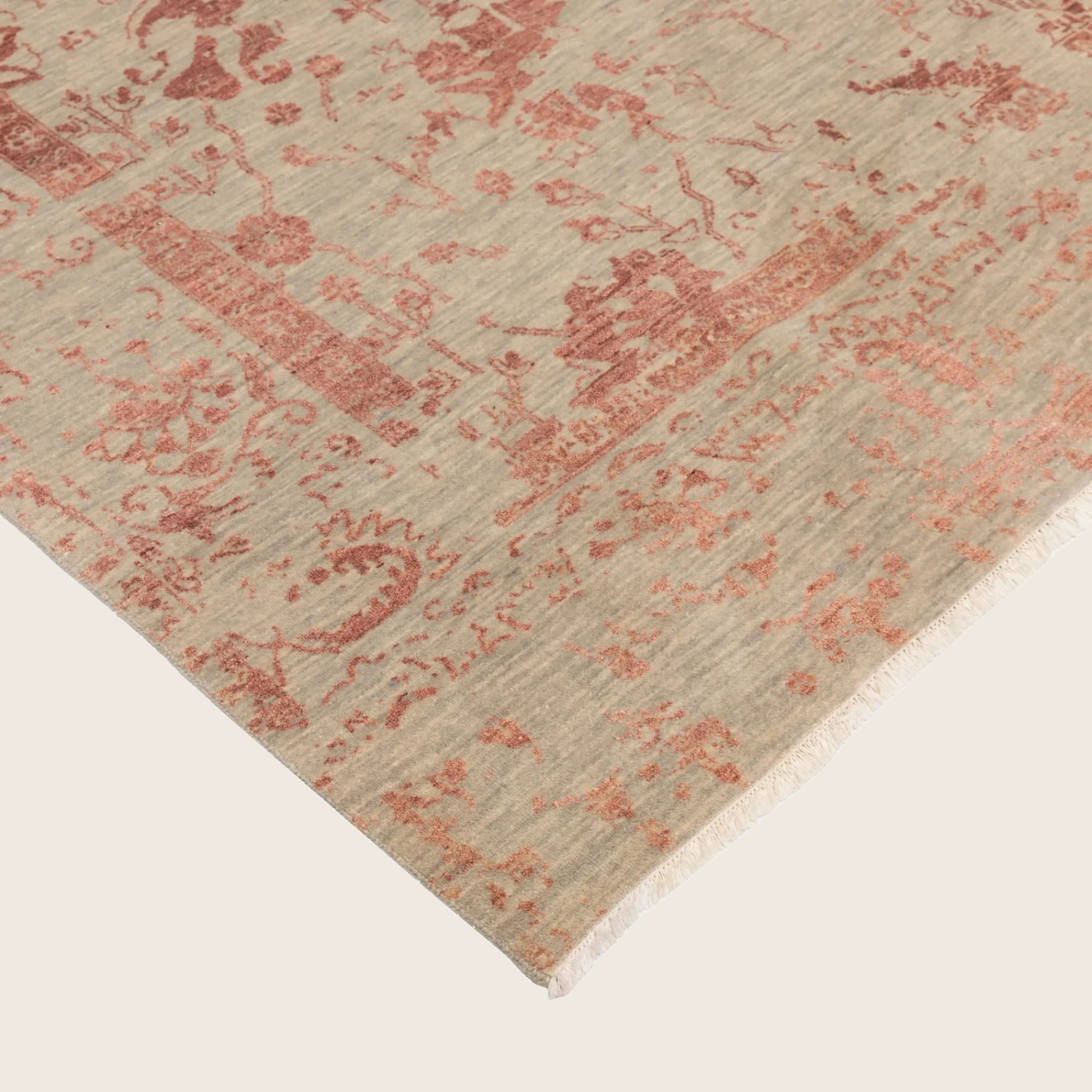 Pfirsich Traditioneller Indo Ikat Teppich aus Wolle und Kunstseide - 9' x 12'3'