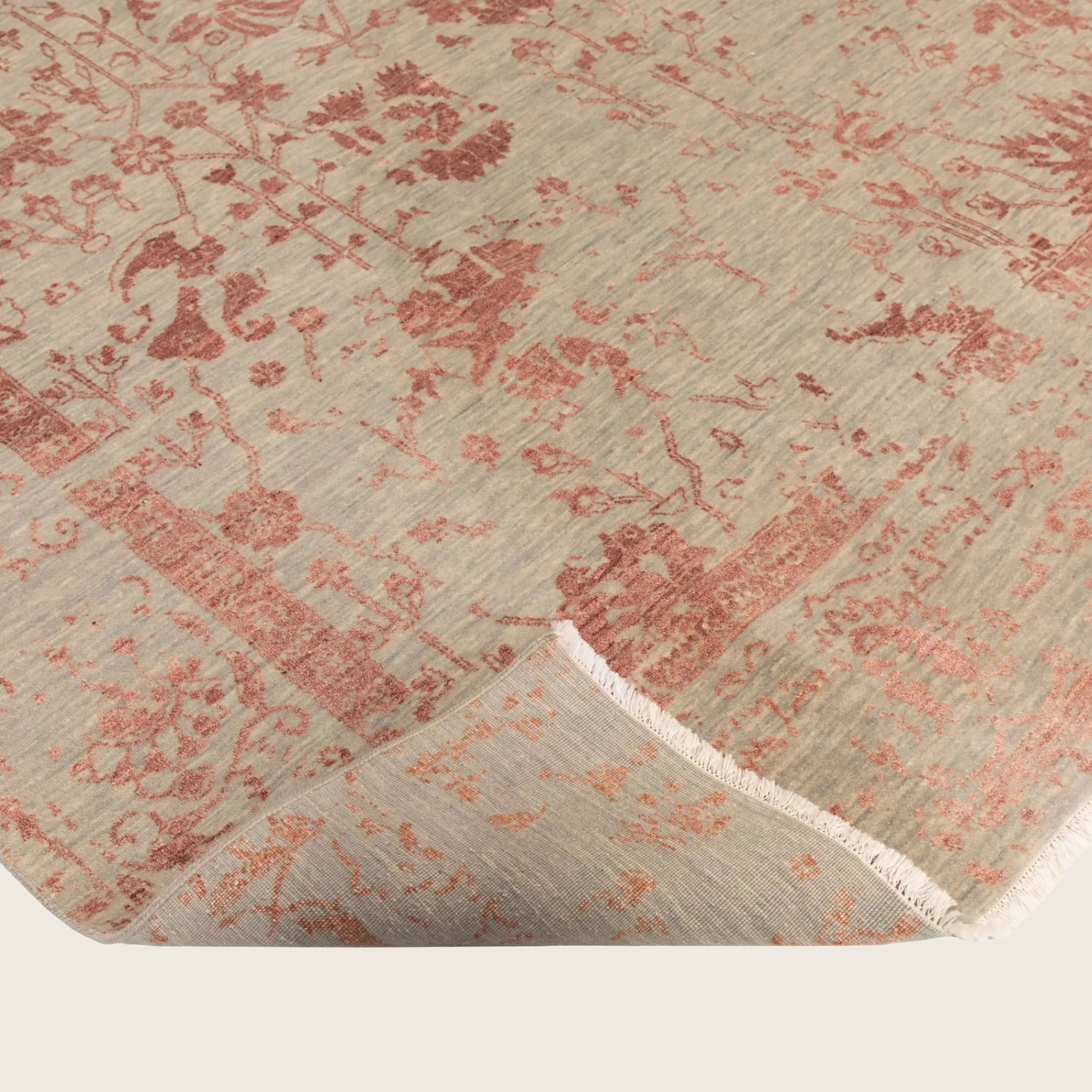 Pfirsich Traditioneller Indo Ikat Teppich aus Wolle und Kunstseide - 9' x 12'3'