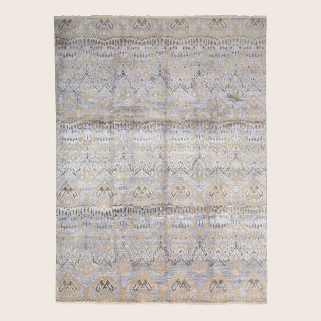 Mehrfarbiger Übergangs-Indo Ikat Teppich aus Wolle und Kunstseide - 8'1 x 12'5'