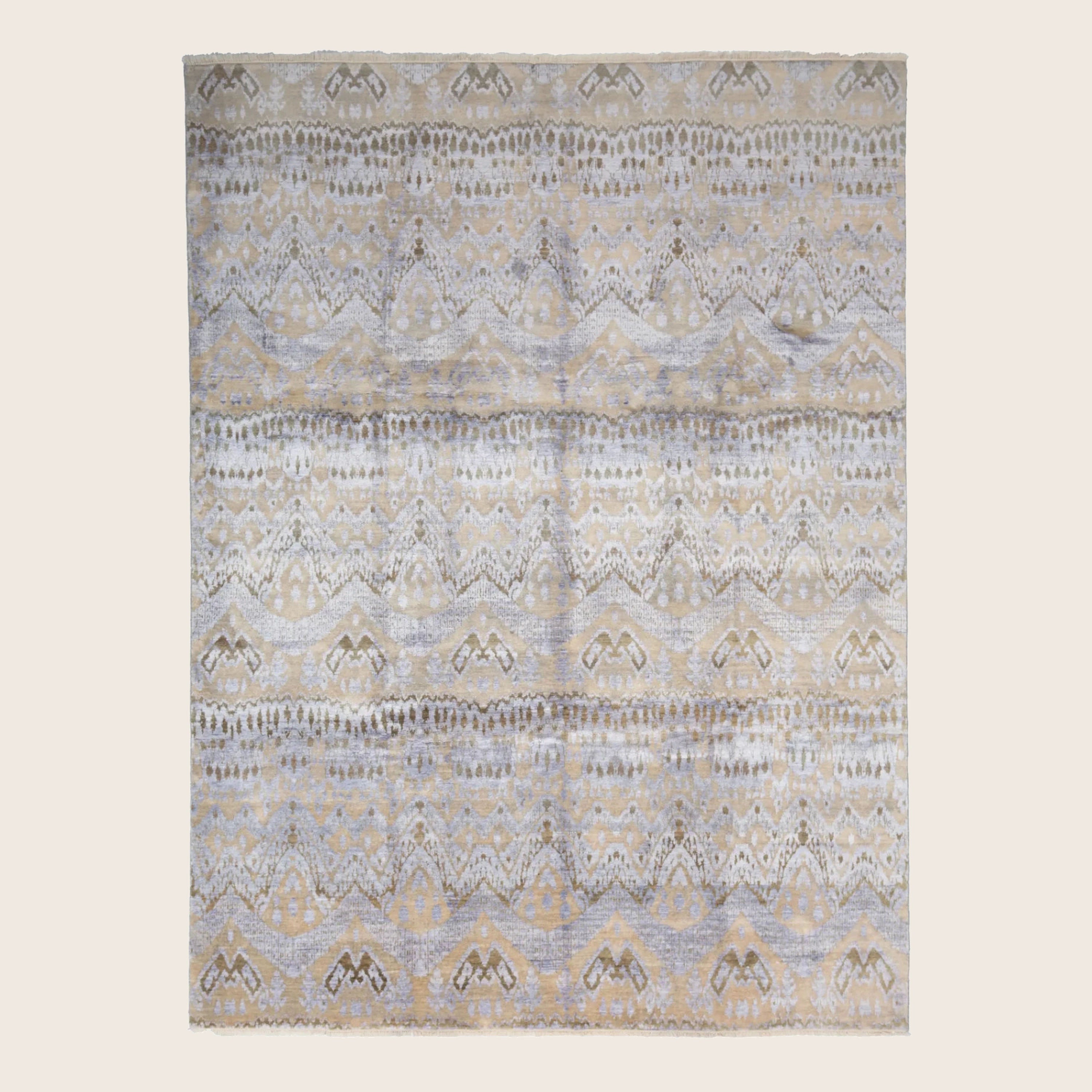 Mehrfarbiger Übergangs-Indo Ikat Teppich aus Wolle und Kunstseide - 8'1 x 12'5'