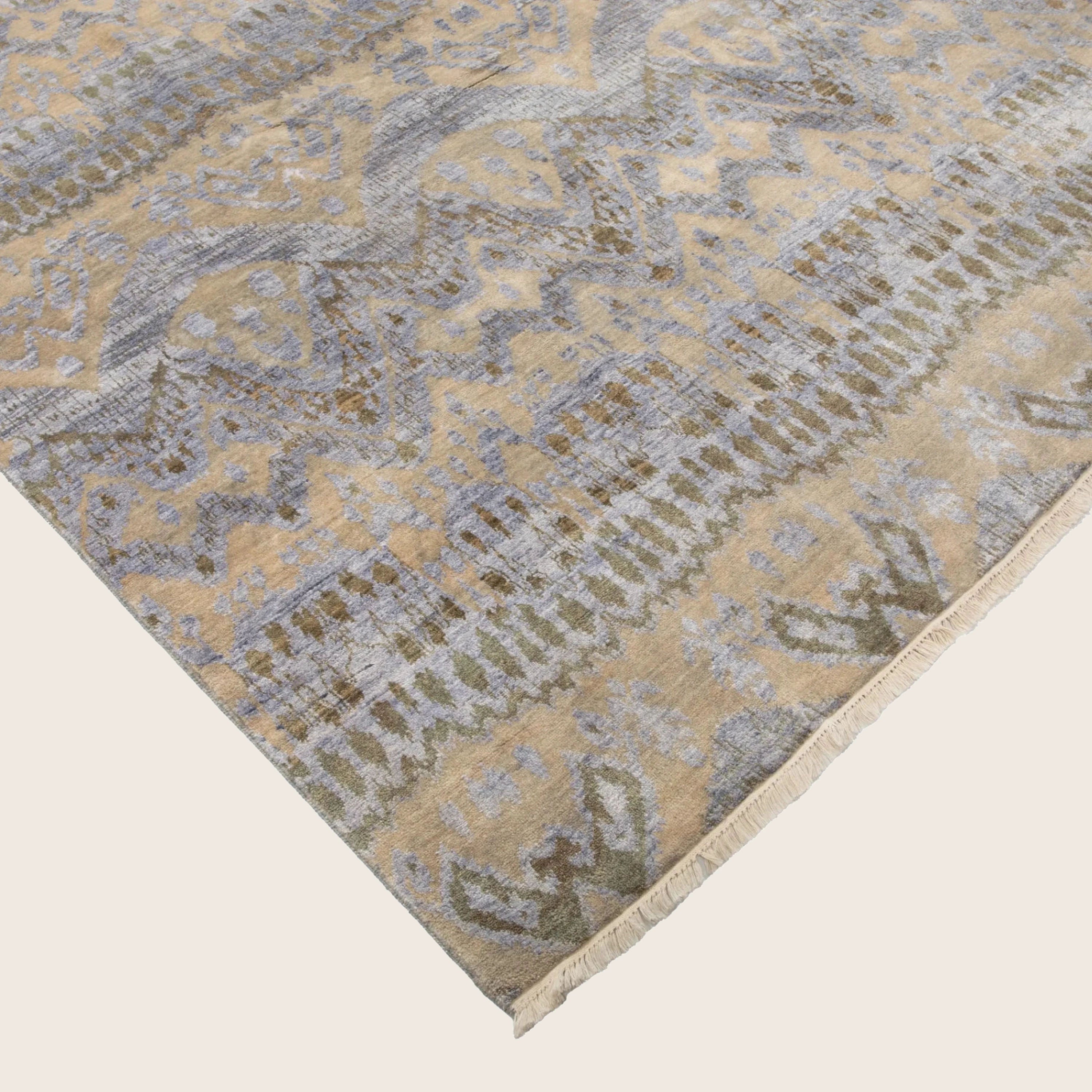 Mehrfarbiger Übergangs-Indo Ikat Teppich aus Wolle und Kunstseide - 8'1 x 12'5'
