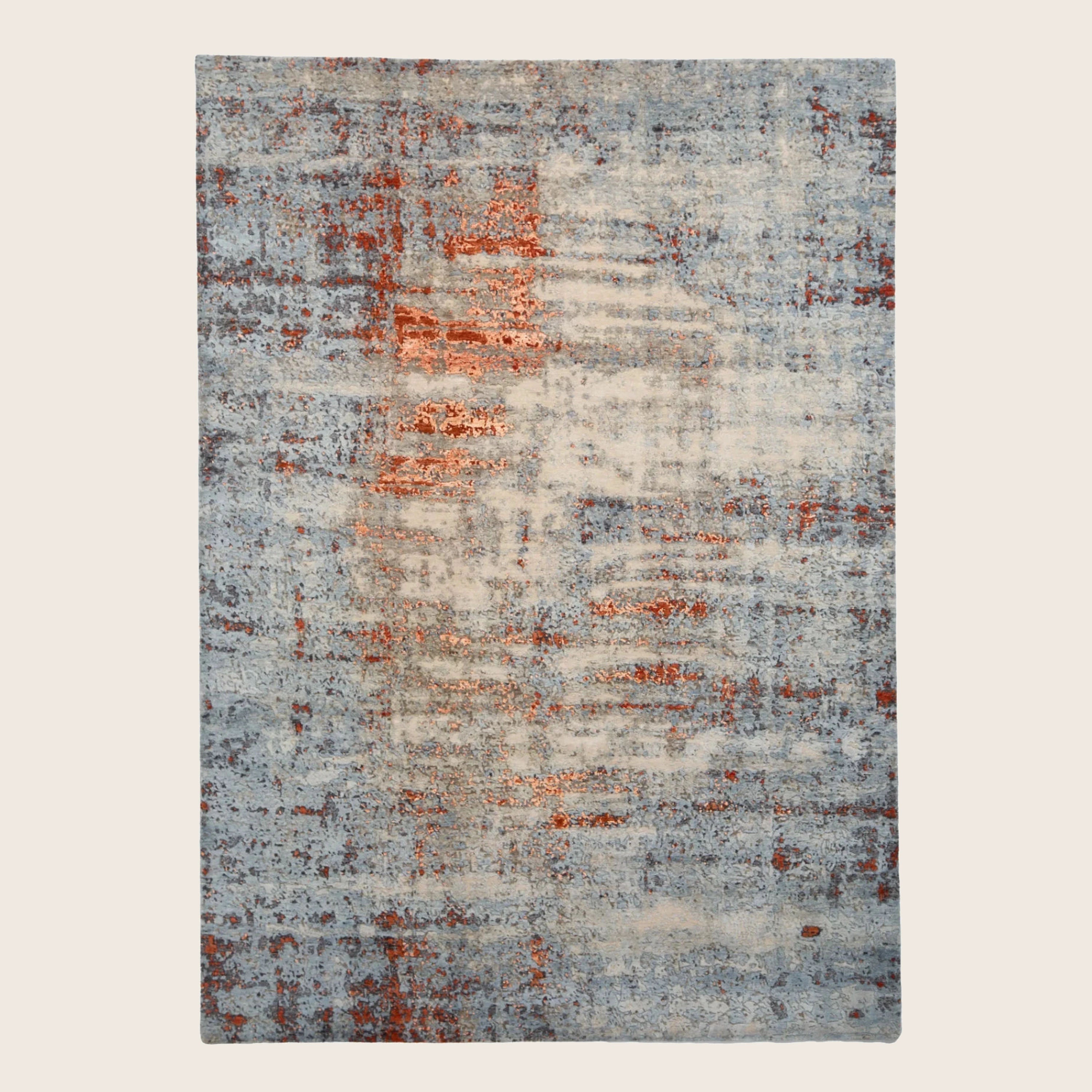 Blau Orange Contemporary Indo Ikat Teppich aus Wolle und Kunstseide - 9'1' x 12'3'