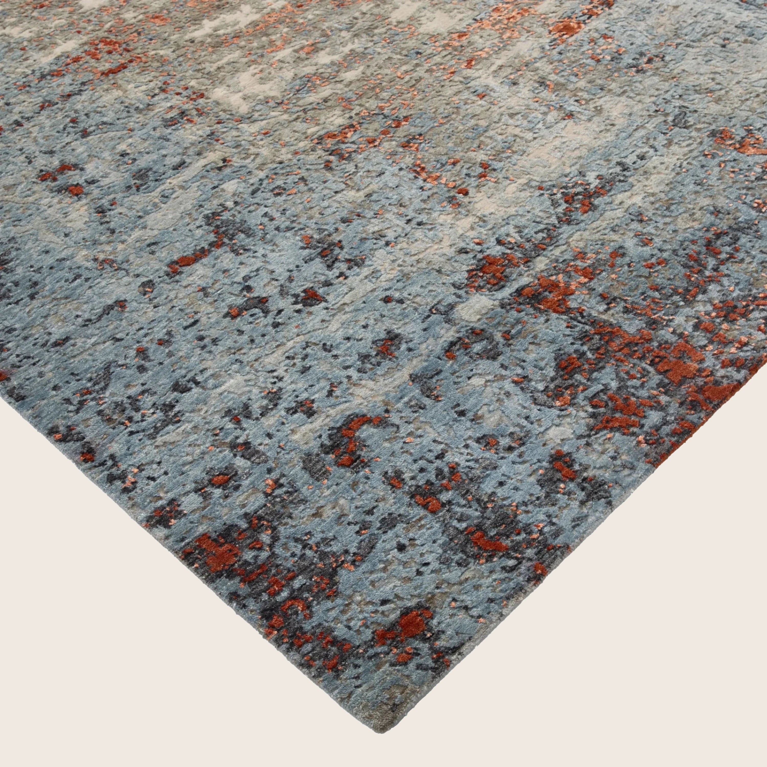Blau Orange Contemporary Indo Ikat Teppich aus Wolle und Kunstseide - 9'1' x 12'3'