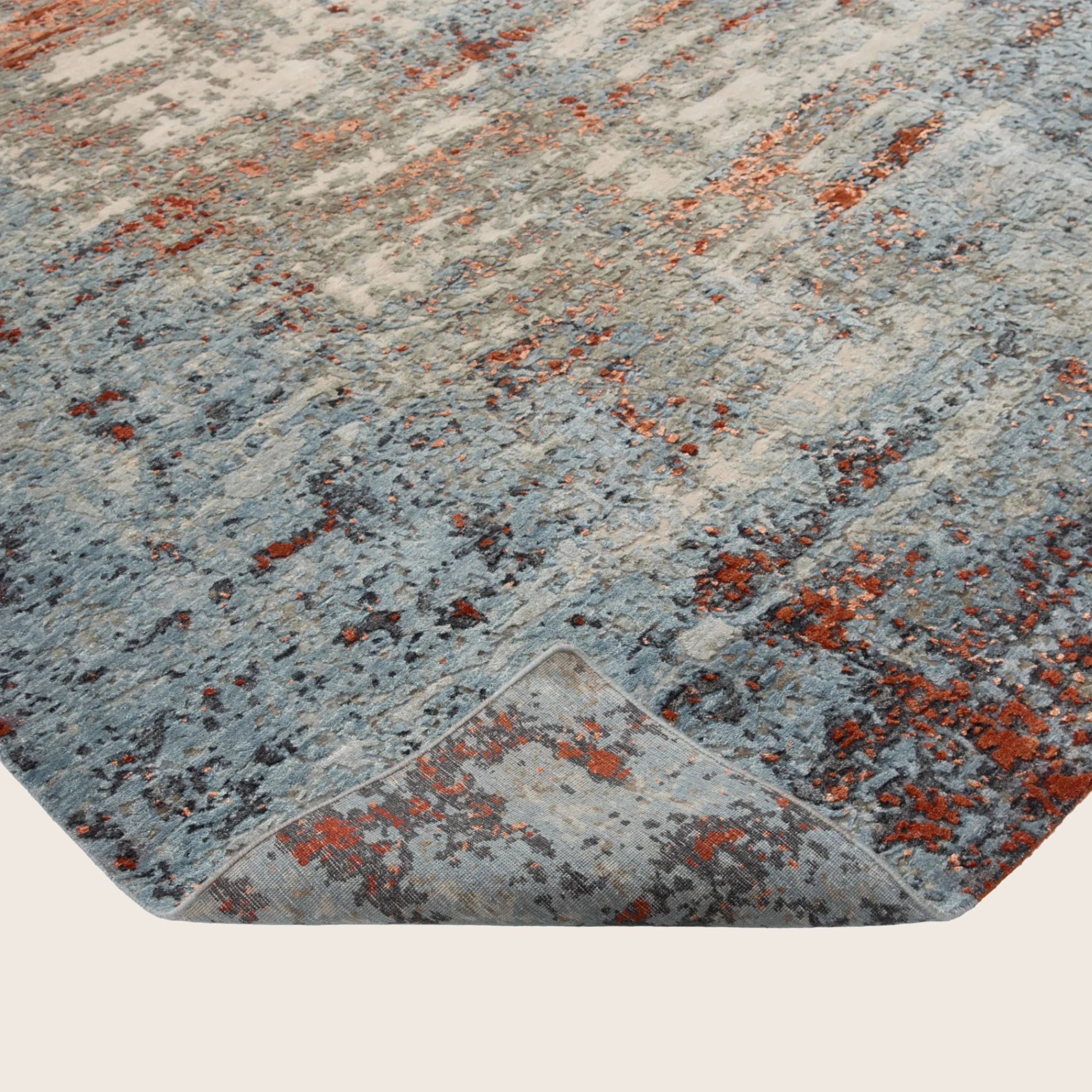 Blau Orange Contemporary Indo Ikat Teppich aus Wolle und Kunstseide - 9'1' x 12'3'