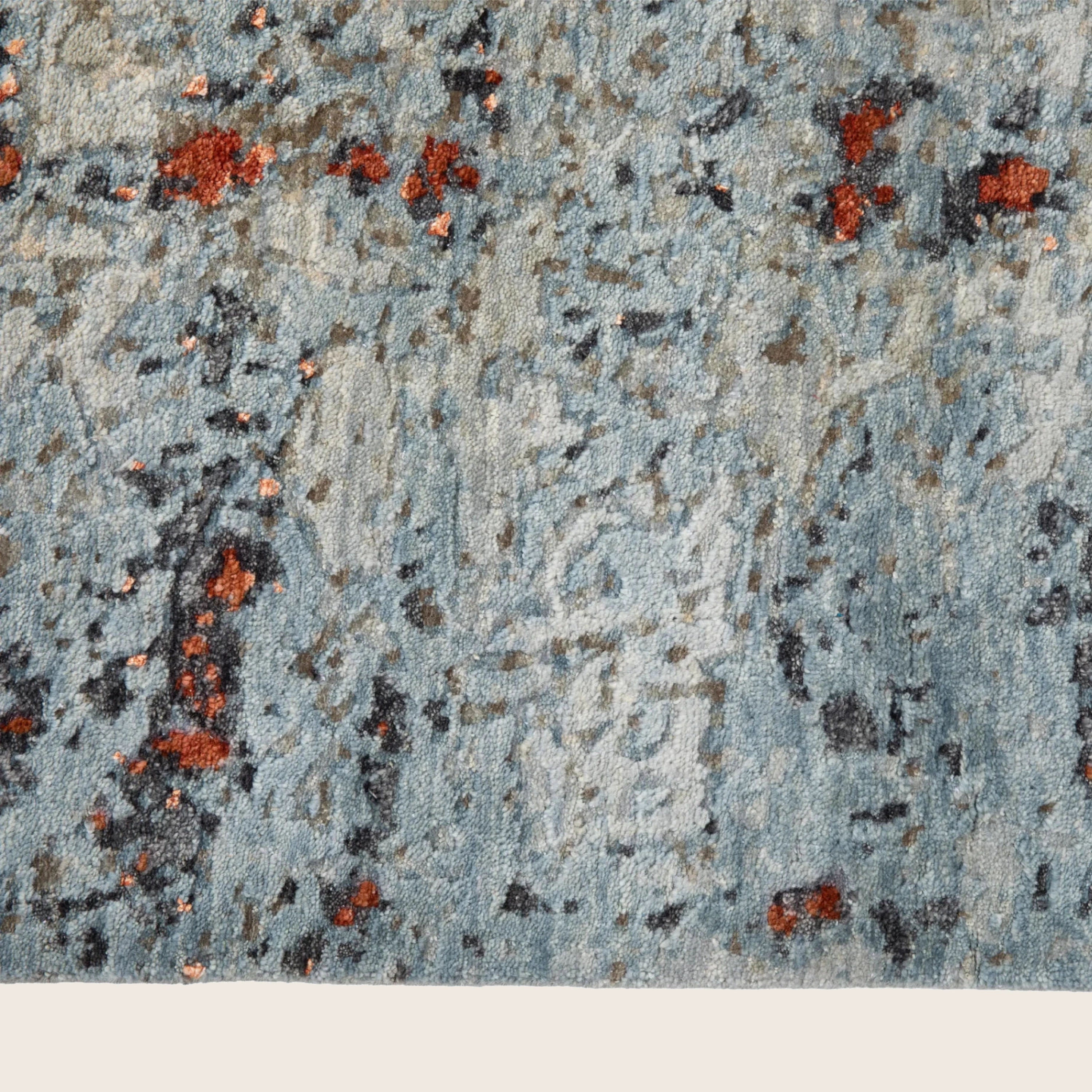 Blau Orange Contemporary Indo Ikat Teppich aus Wolle und Kunstseide - 9'1' x 12'3'