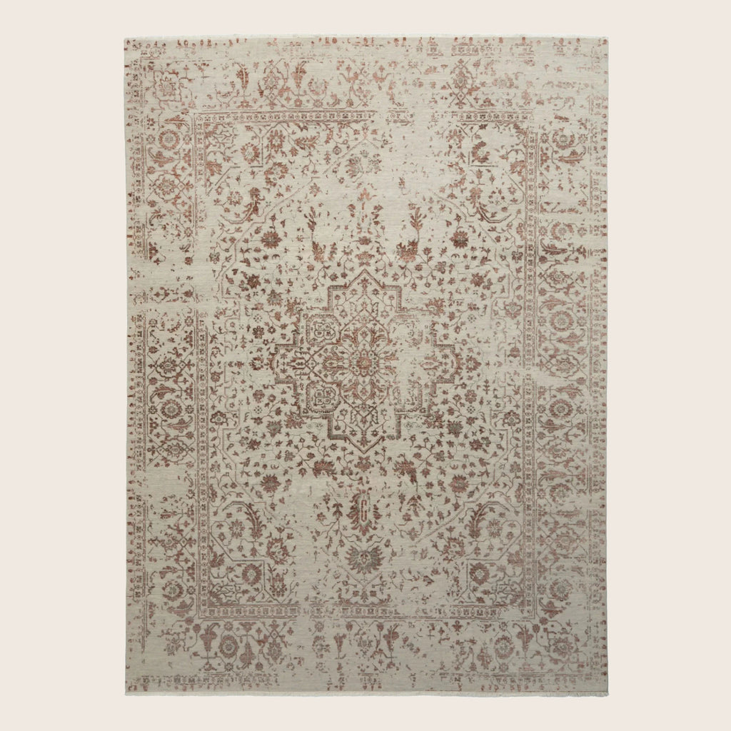 Beige Traditioneller Indo Ikat Teppich aus Wolle und Kunstseide - 9'1' x 12'4''