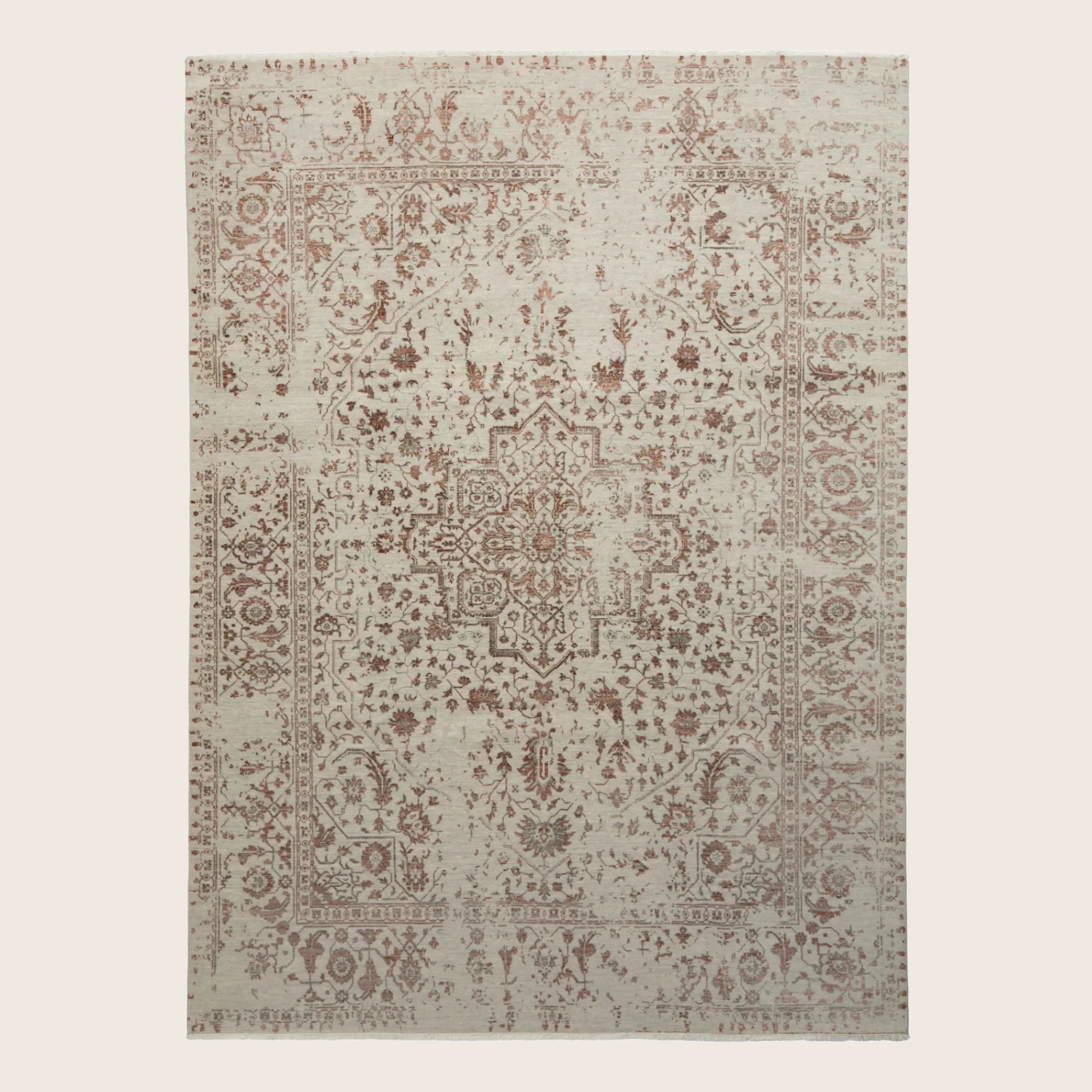 Beige Traditioneller Indo Ikat Teppich aus Wolle und Kunstseide - 9'1' x 12'4''