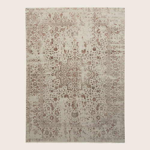Beige Traditioneller Indo Ikat Teppich aus Wolle und Kunstseide - 9'1' x 12'4''