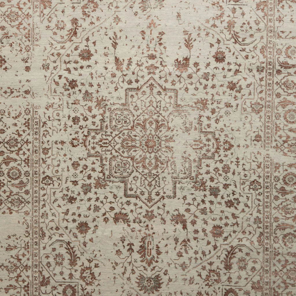 Beige Traditioneller Indo Ikat Teppich aus Wolle und Kunstseide - 9'1' x 12'4''
