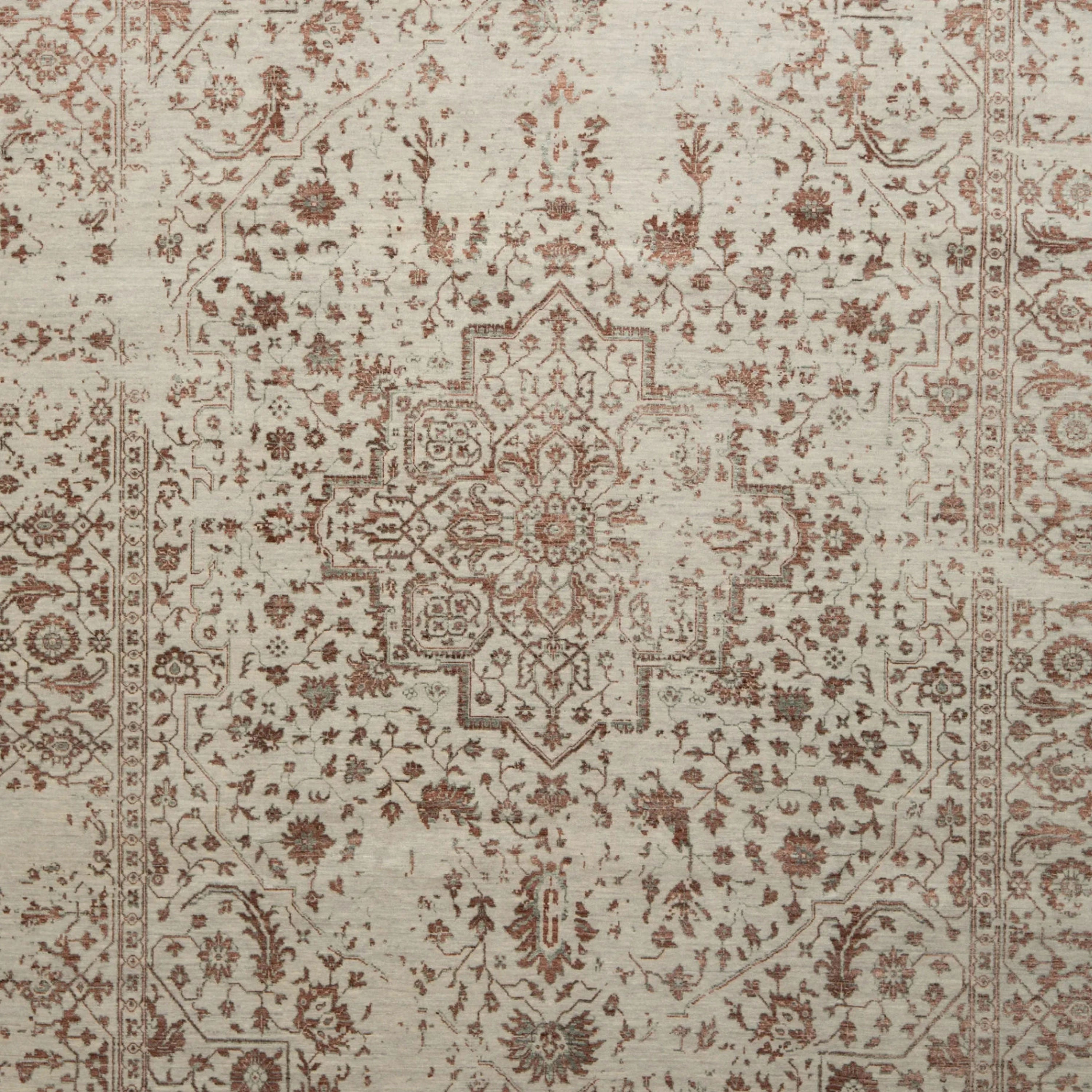 Beige Traditioneller Indo Ikat Teppich aus Wolle und Kunstseide - 9'1' x 12'4''
