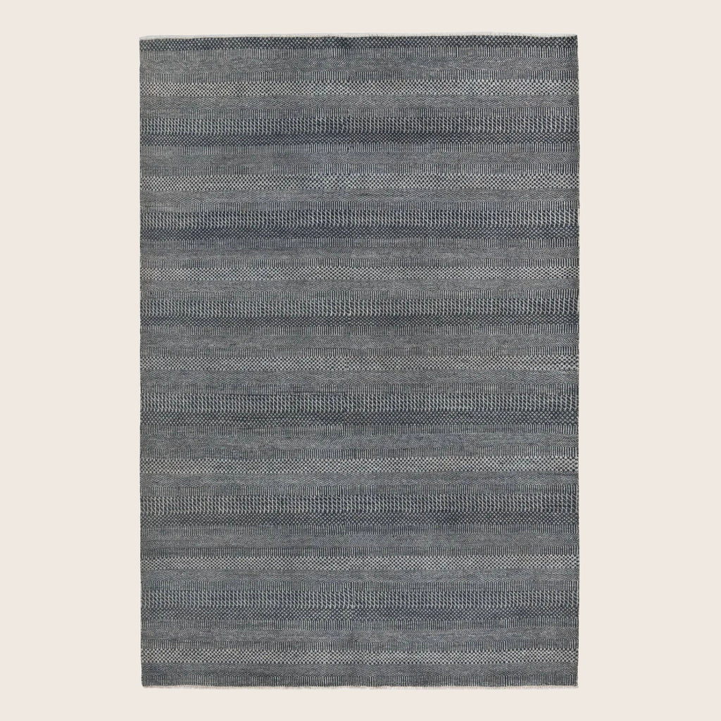 Dark Blau Textured Indo Savannah Teppich aus Wolle und Kunstseide - 6'2' x 9'