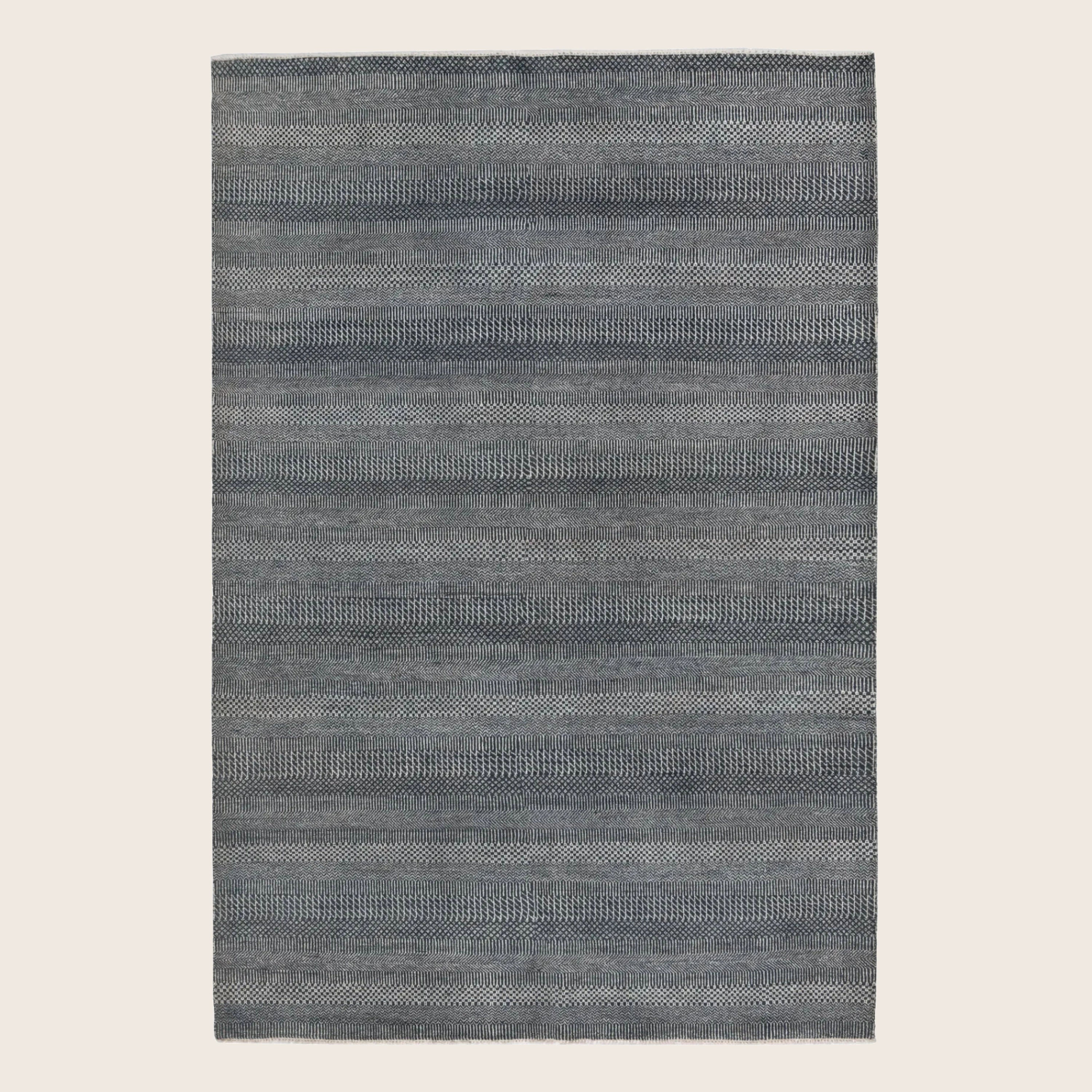 Dark Blau Textured Indo Savannah Teppich aus Wolle und Kunstseide - 6'2' x 9'