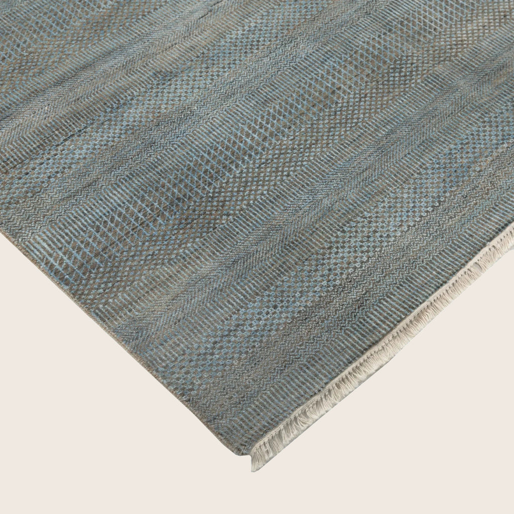 Blaue Übergangs Indo Savannah Wolle Seidenmischung Teppich - 6'1' x 9'2'